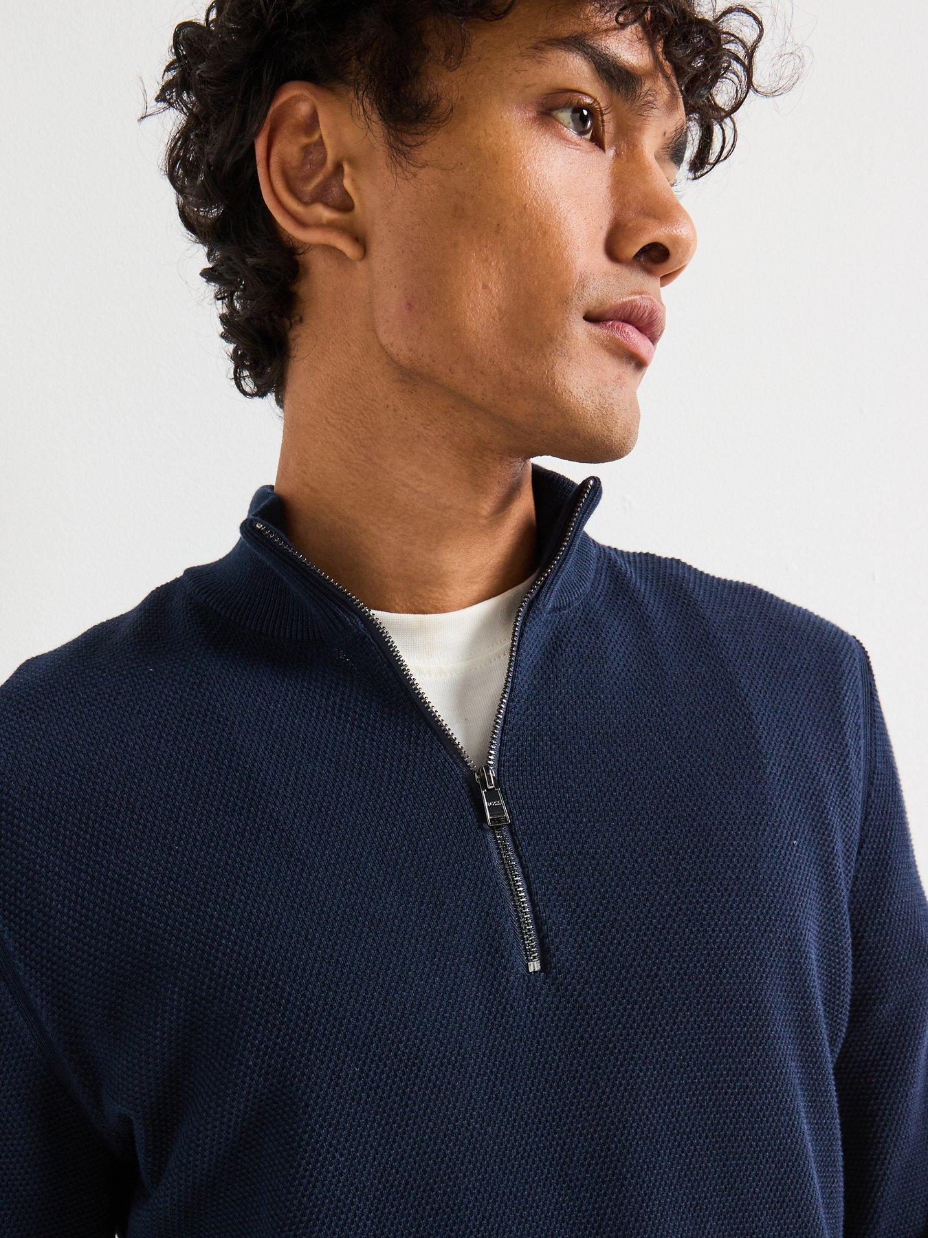  image of boss-ebrando-p-regular-fit-quarter-zip-knitted-jumper-dark-blue