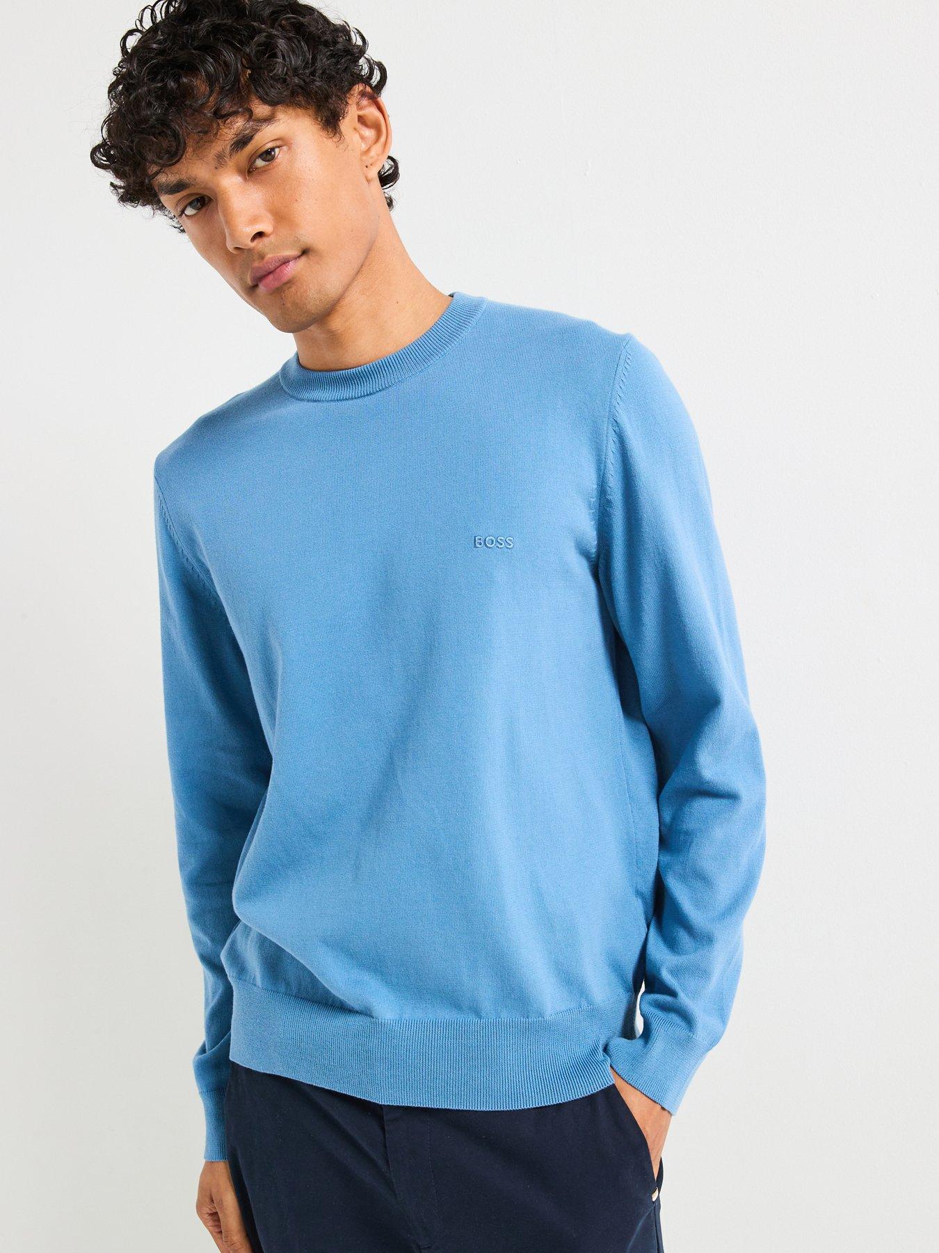  image of boss-pacas-l-regular-fit-cotton-knitted-jumper-light-blue