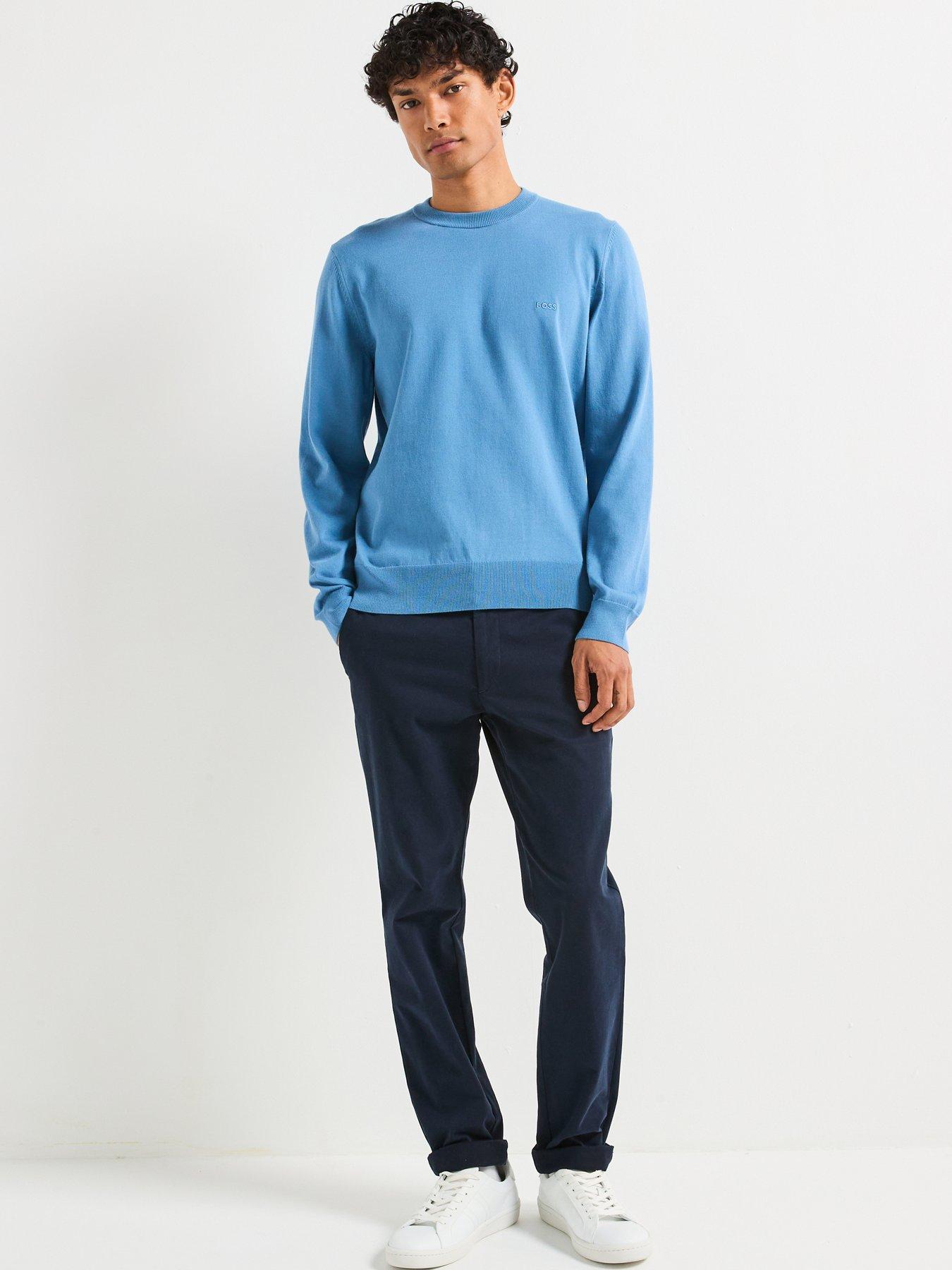  image of boss-pacas-l-regular-fit-cotton-knitted-jumper-light-blue