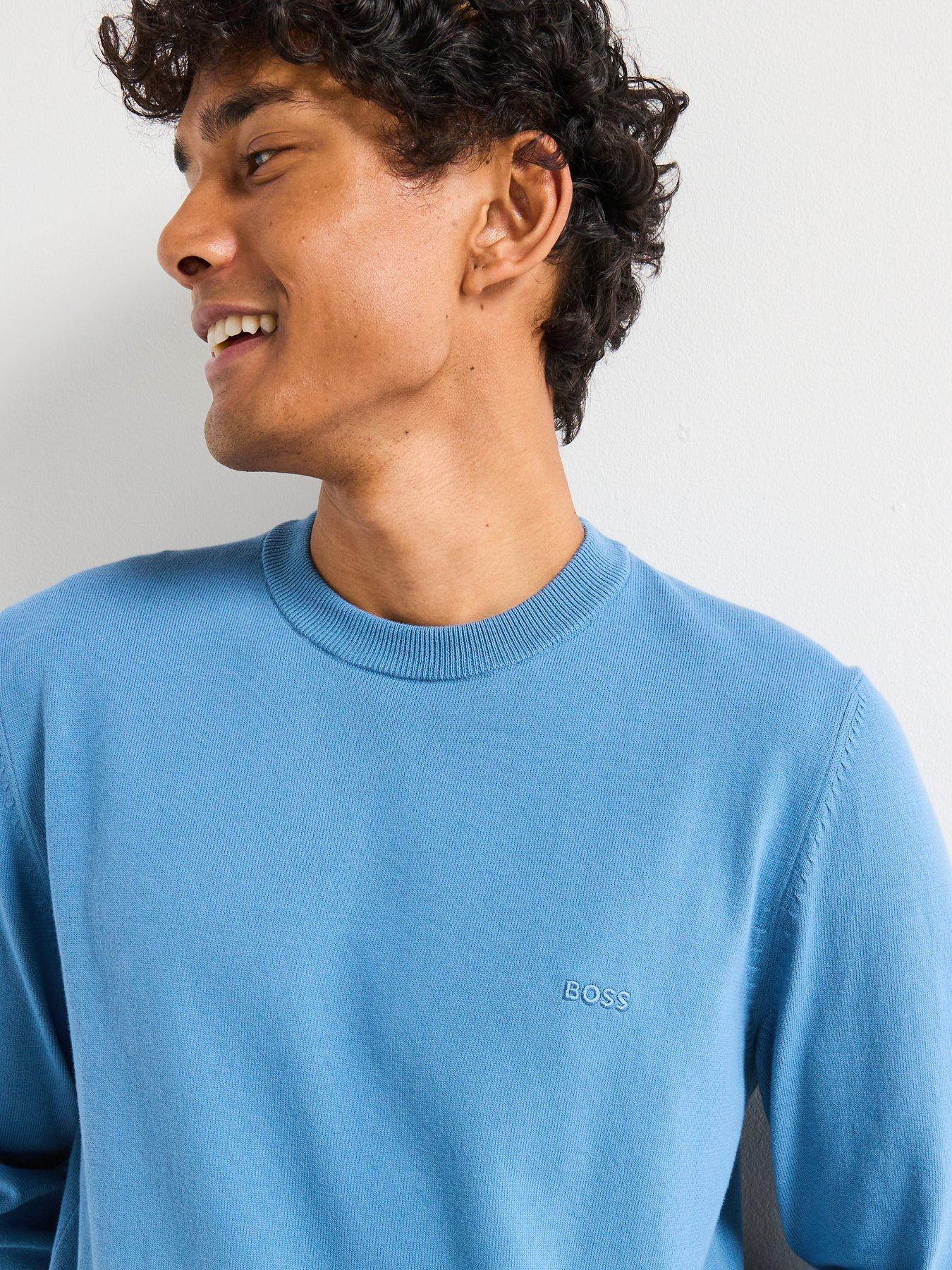  image of boss-pacas-l-regular-fit-cotton-knitted-jumper-light-blue