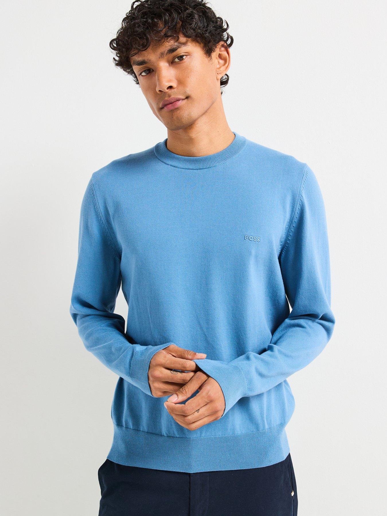  image of boss-pacas-l-regular-fit-cotton-knitted-jumper-light-blue