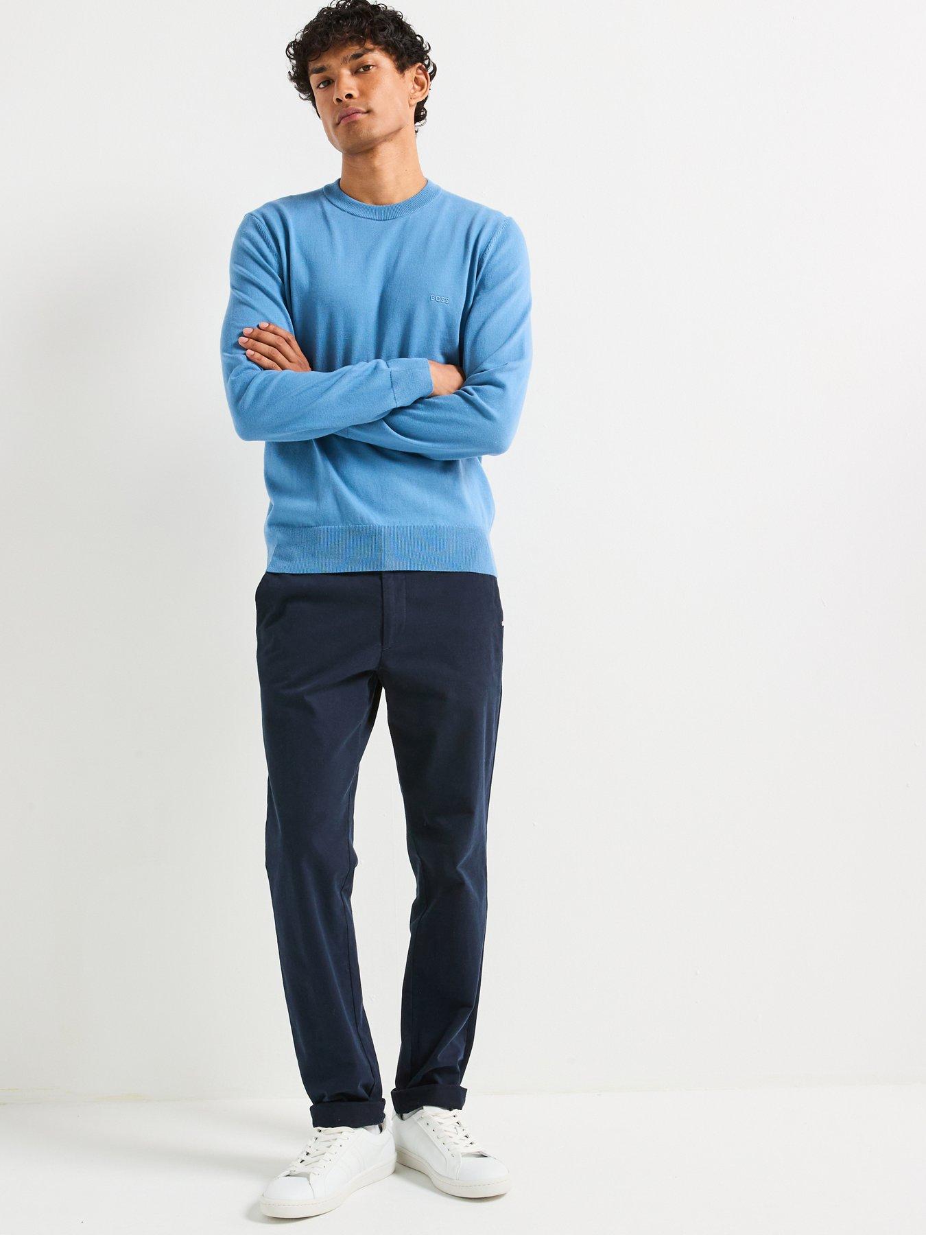  image of boss-pacas-l-regular-fit-cotton-knitted-jumper-light-blue