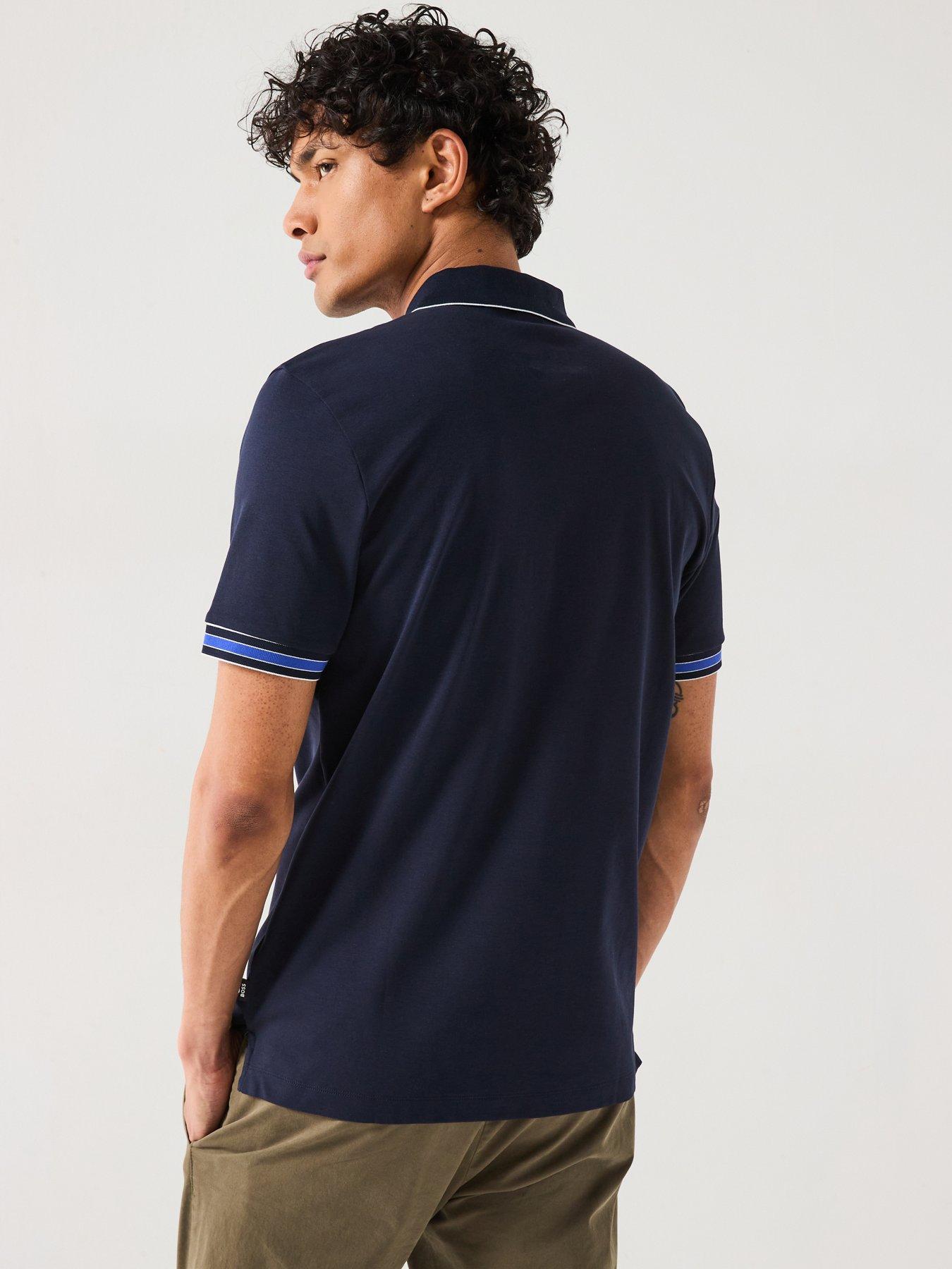  image of boss-parlay-185-concealed-placket-regular-fit-polo-shirt--navy
