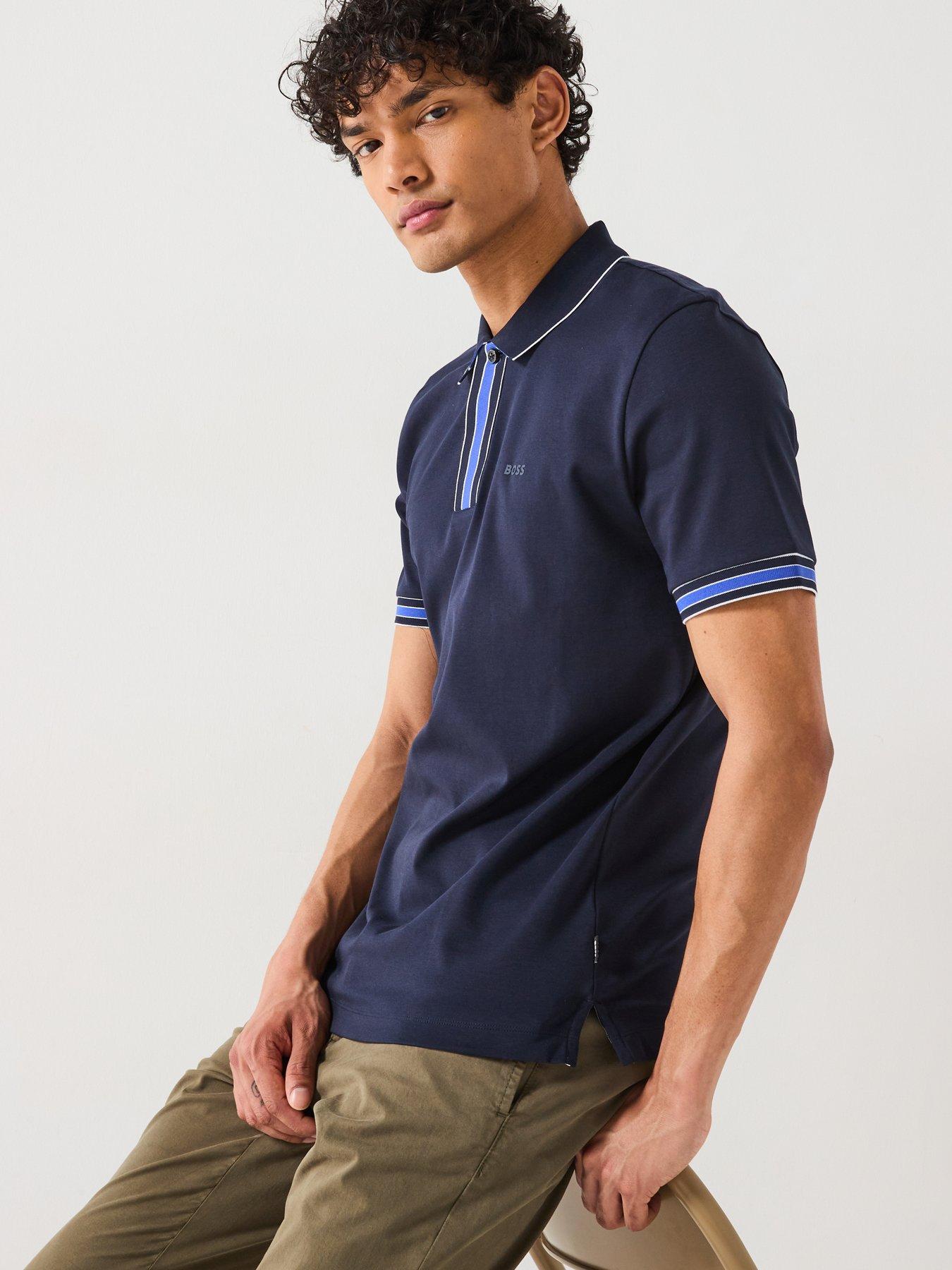  image of boss-parlay-185-concealed-placket-regular-fit-polo-shirt--navy