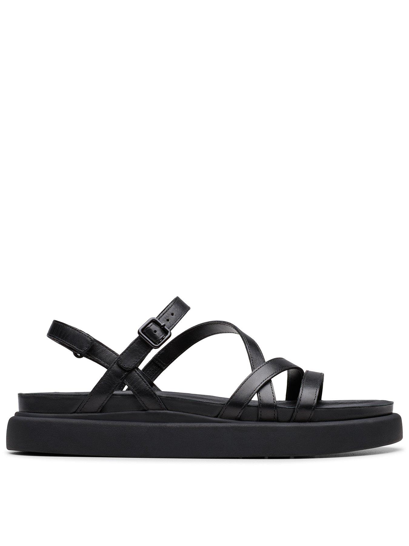 undefined Aristella Rose Leather Strappy Flat Sandal - Black
