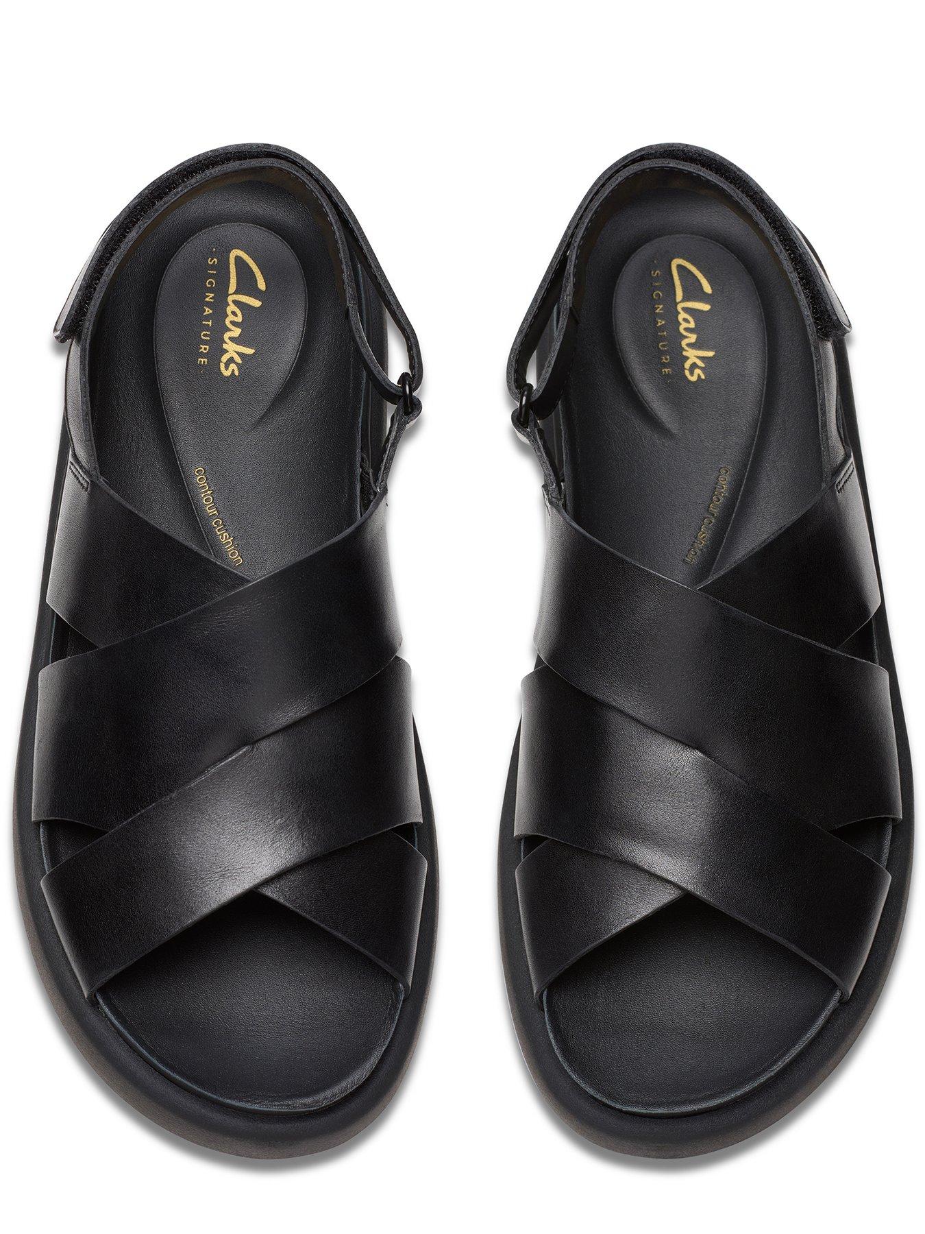 Clarks Aristella Sun Crossover Leather Flat Sandal Black