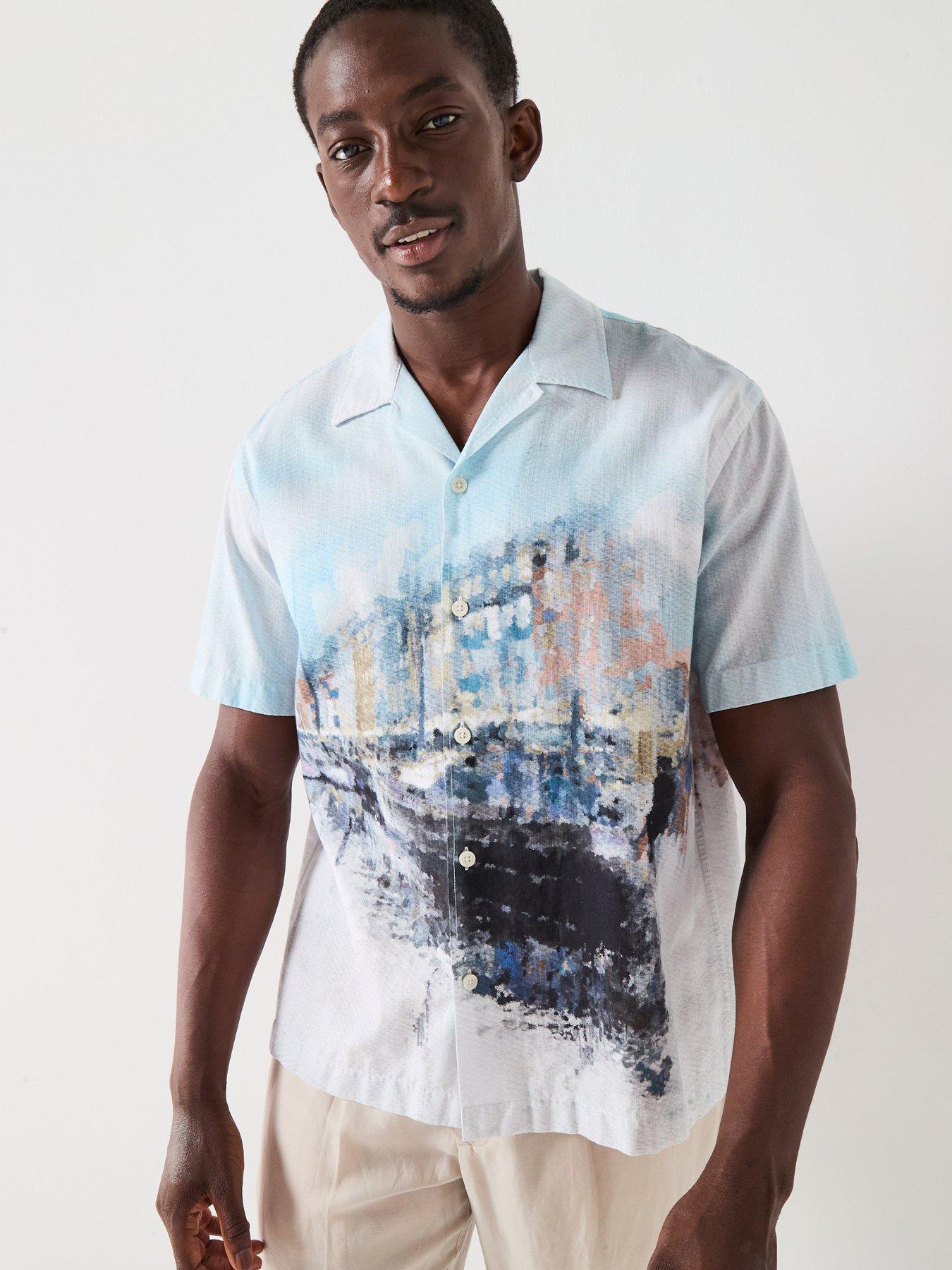 Selected Homme Carl Relaxed Fit Aop Short Sleeve Shirt - Cashmere Blue Aop
