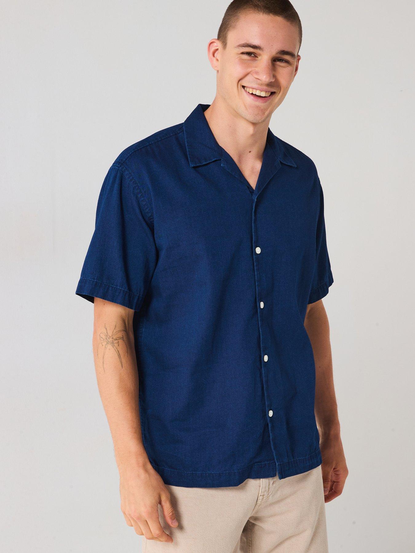 selected-homme-rick-denim-short-sleeve-shirt-dark-blue