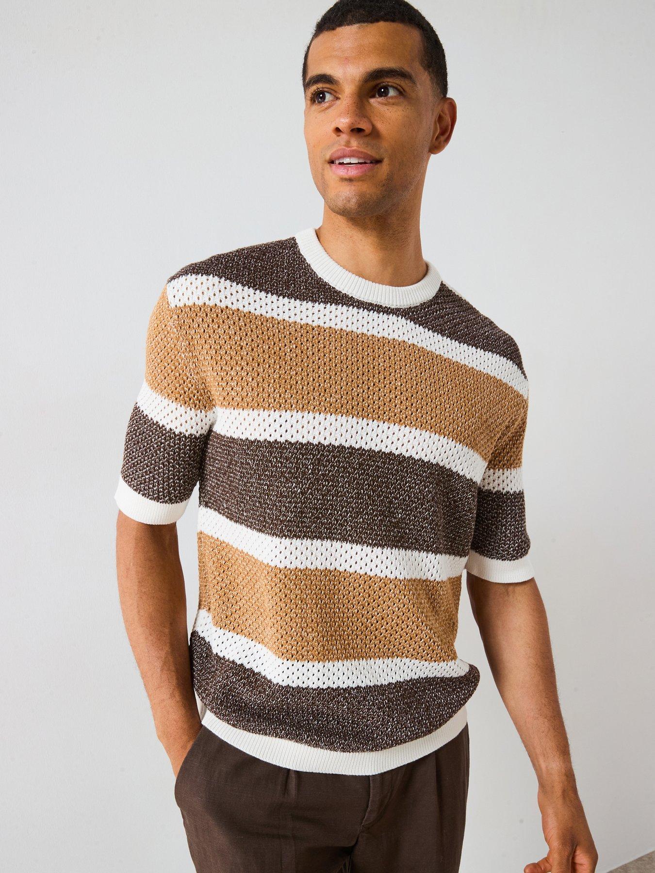 selected-homme-ginger-short-sleeve-relaxed-stripe-knitted-t-shirt-brown