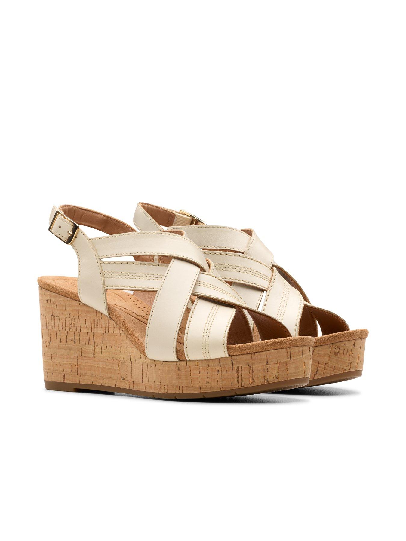 Clarks Wide Fit Sabina Sling Leather Wedges Cream Littlewoods