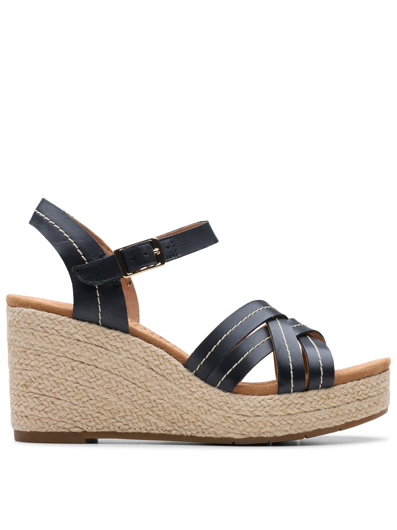 undefined Sabina Strap Leather Wedges - Black