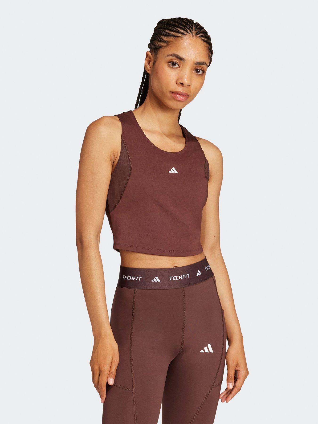  image of adidas-womens-techfit-cropped-training-tank-top-brown