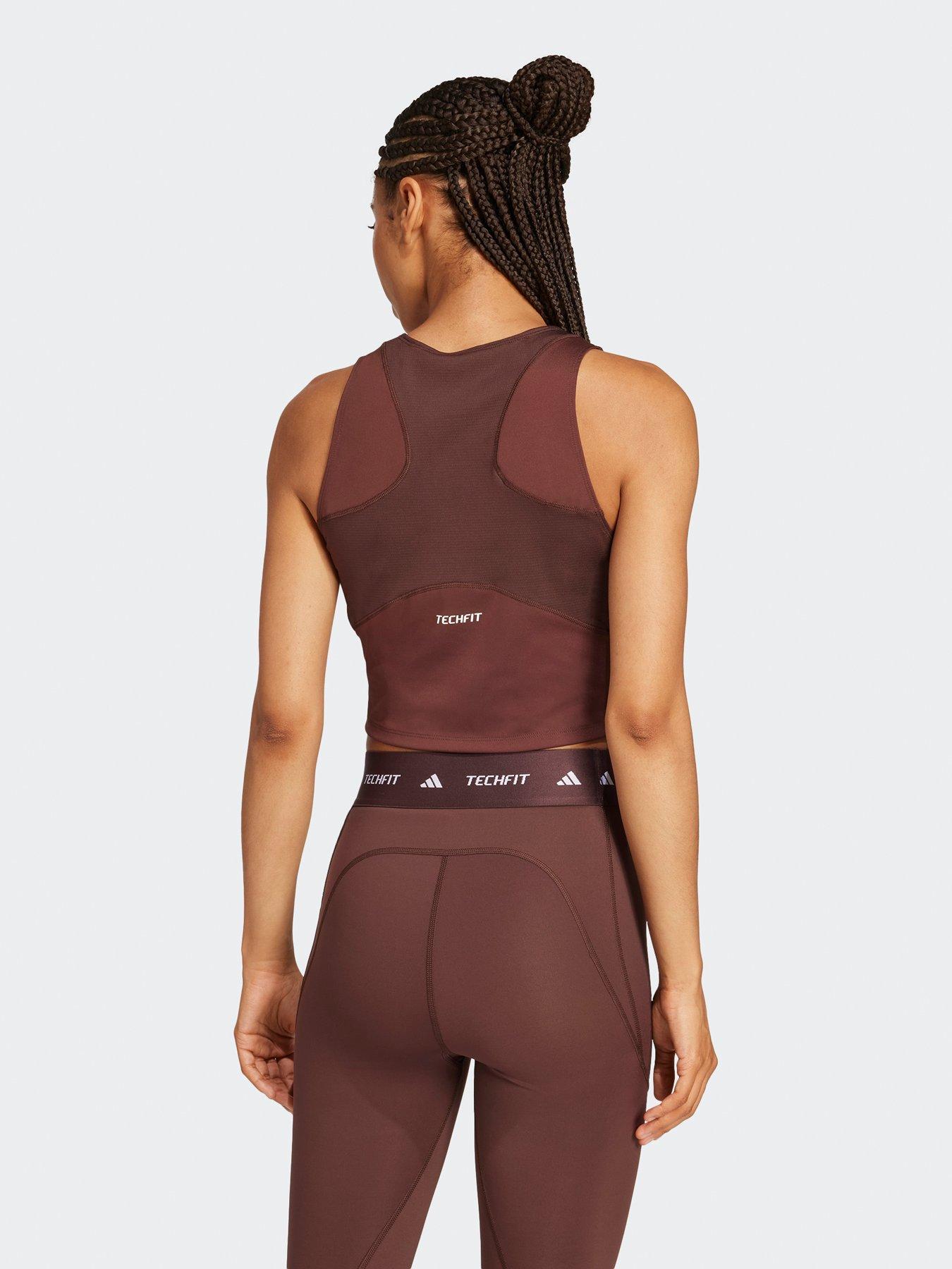  image of adidas-womens-techfit-cropped-training-tank-top-brown