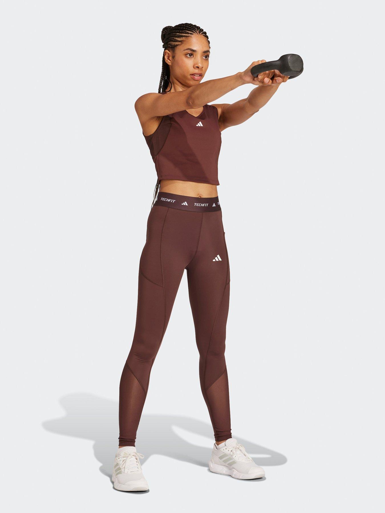  image of adidas-womens-techfit-cropped-training-tank-top-brown