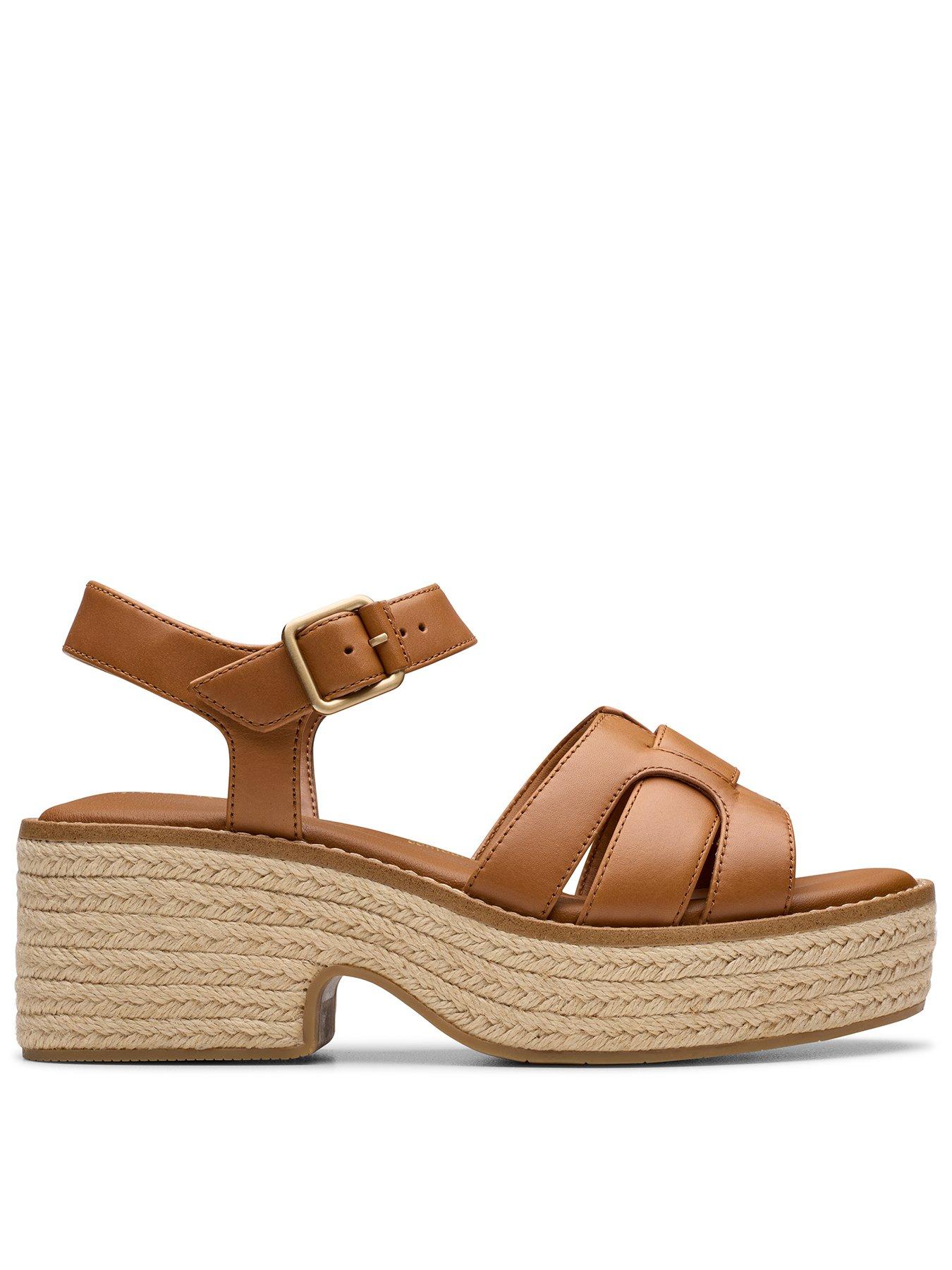 Image 1 of 7 of Clarks Coledale Strap Leather Platform Wedge Heel - Tan
