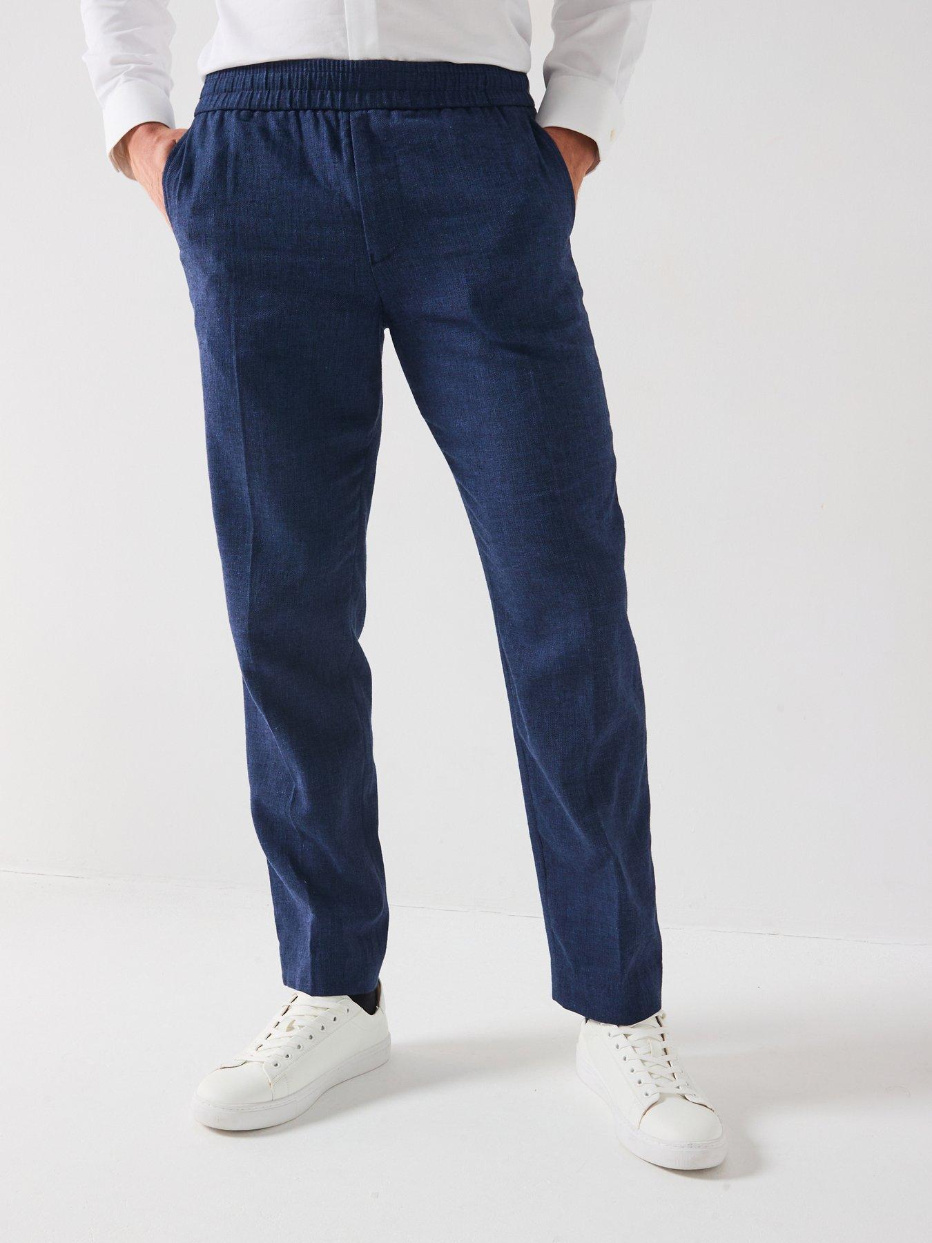 undefined Malik Linen Trousers - Navy