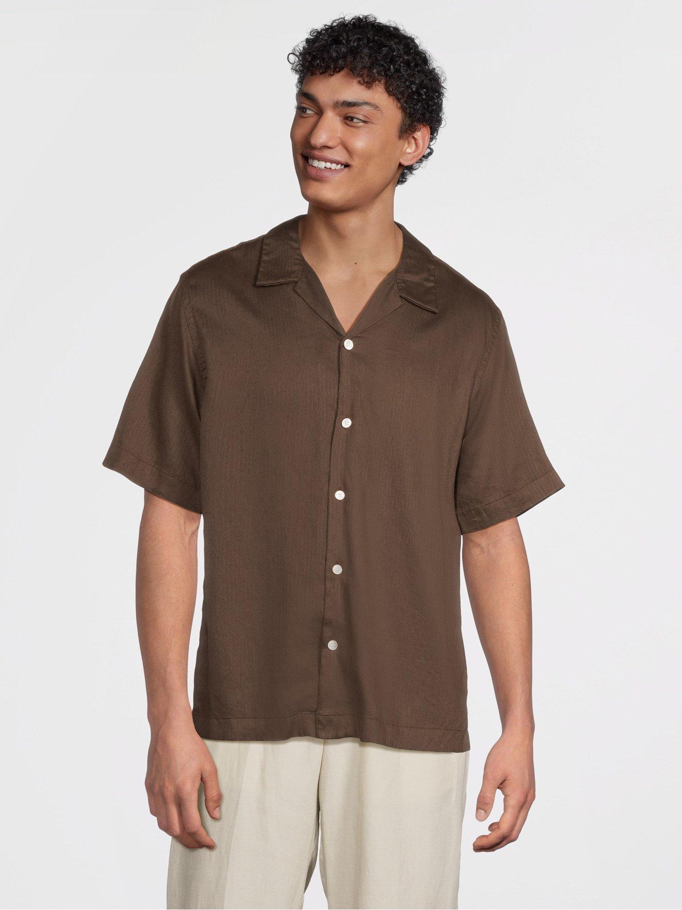  image of selected-homme-noa-short-sleeve-resort-shirt-dark-brown