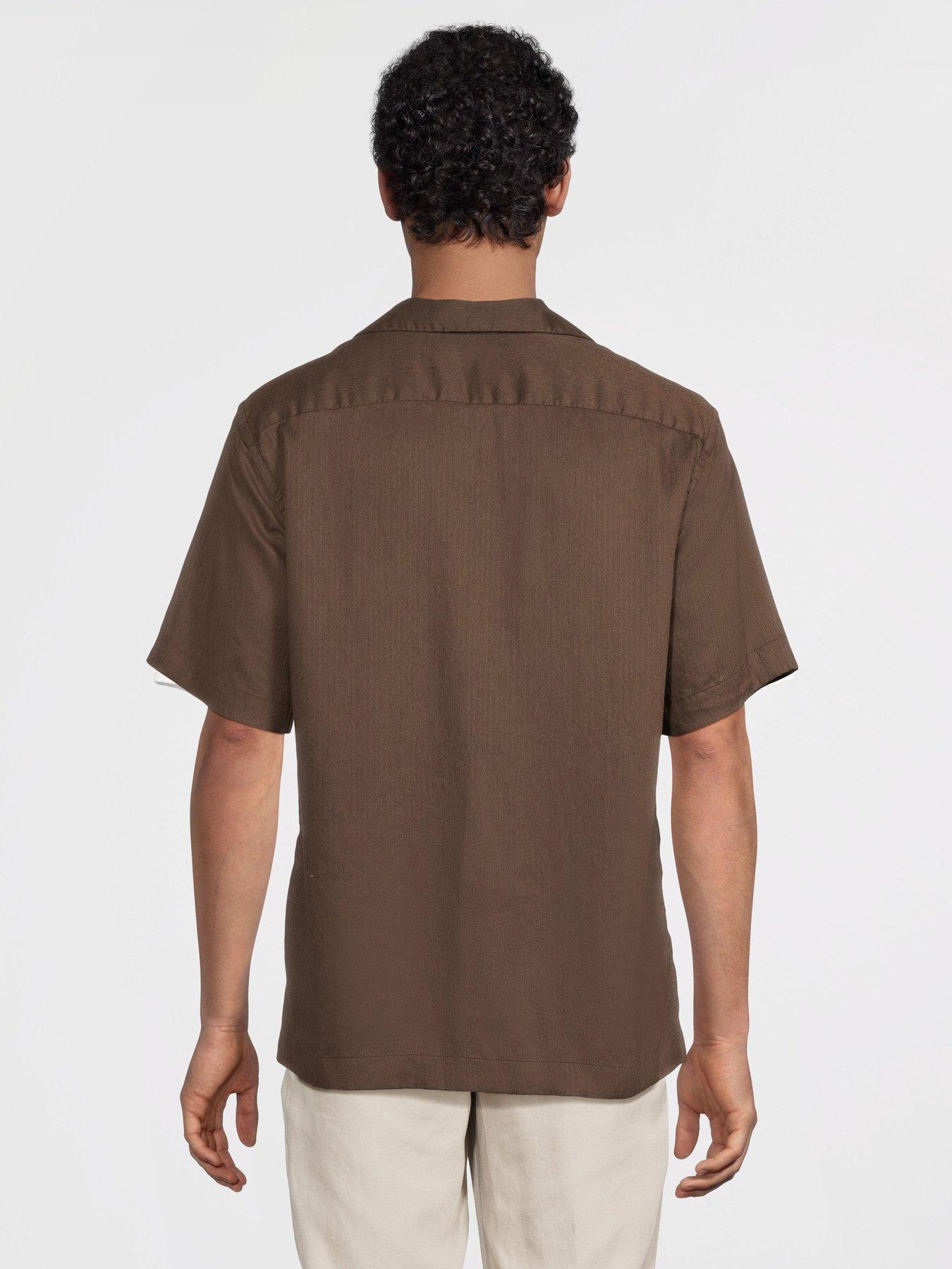  image of selected-homme-noa-short-sleeve-resort-shirt-dark-brown