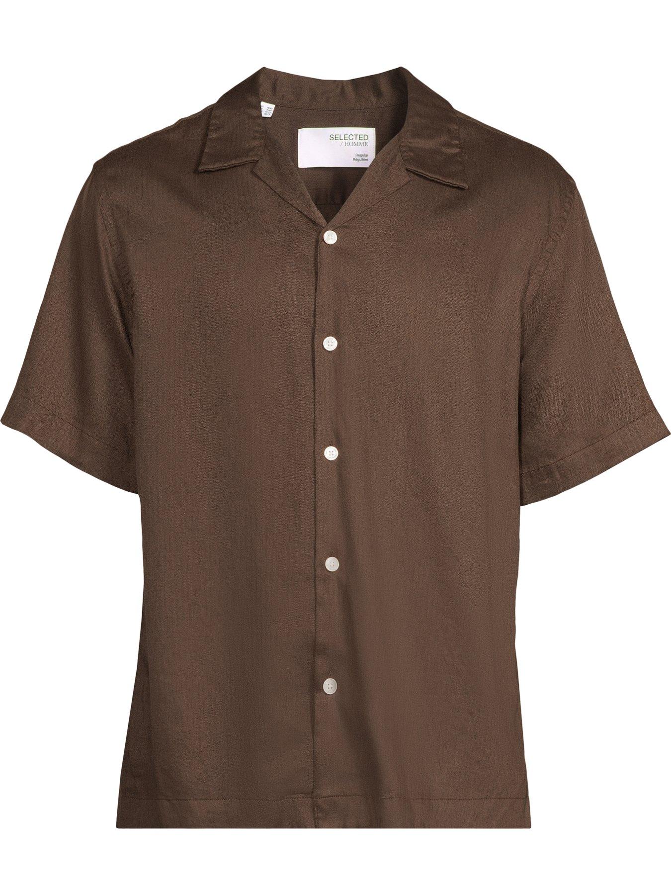  image of selected-homme-noa-short-sleeve-resort-shirt-dark-brown