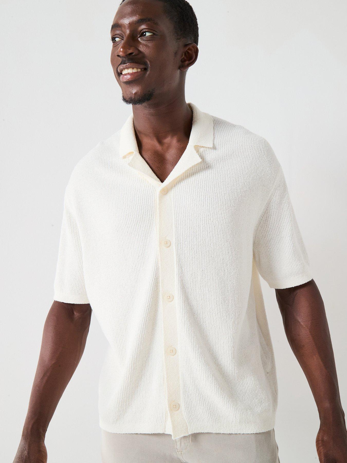 Selected Homme Telum Short Sleeve Relaxed Fit Knitted Resort Cardigan - Egret