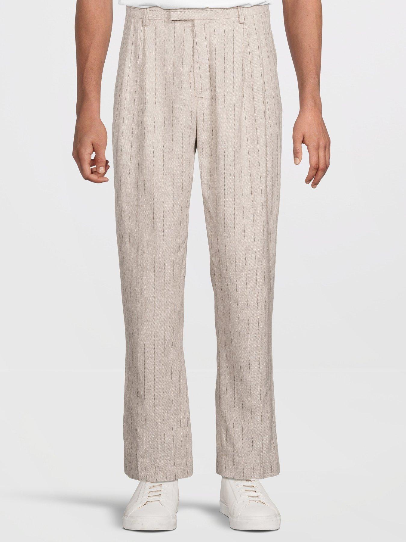 undefined Relaxed Fit Malik Pinstriped Trousers - Beige