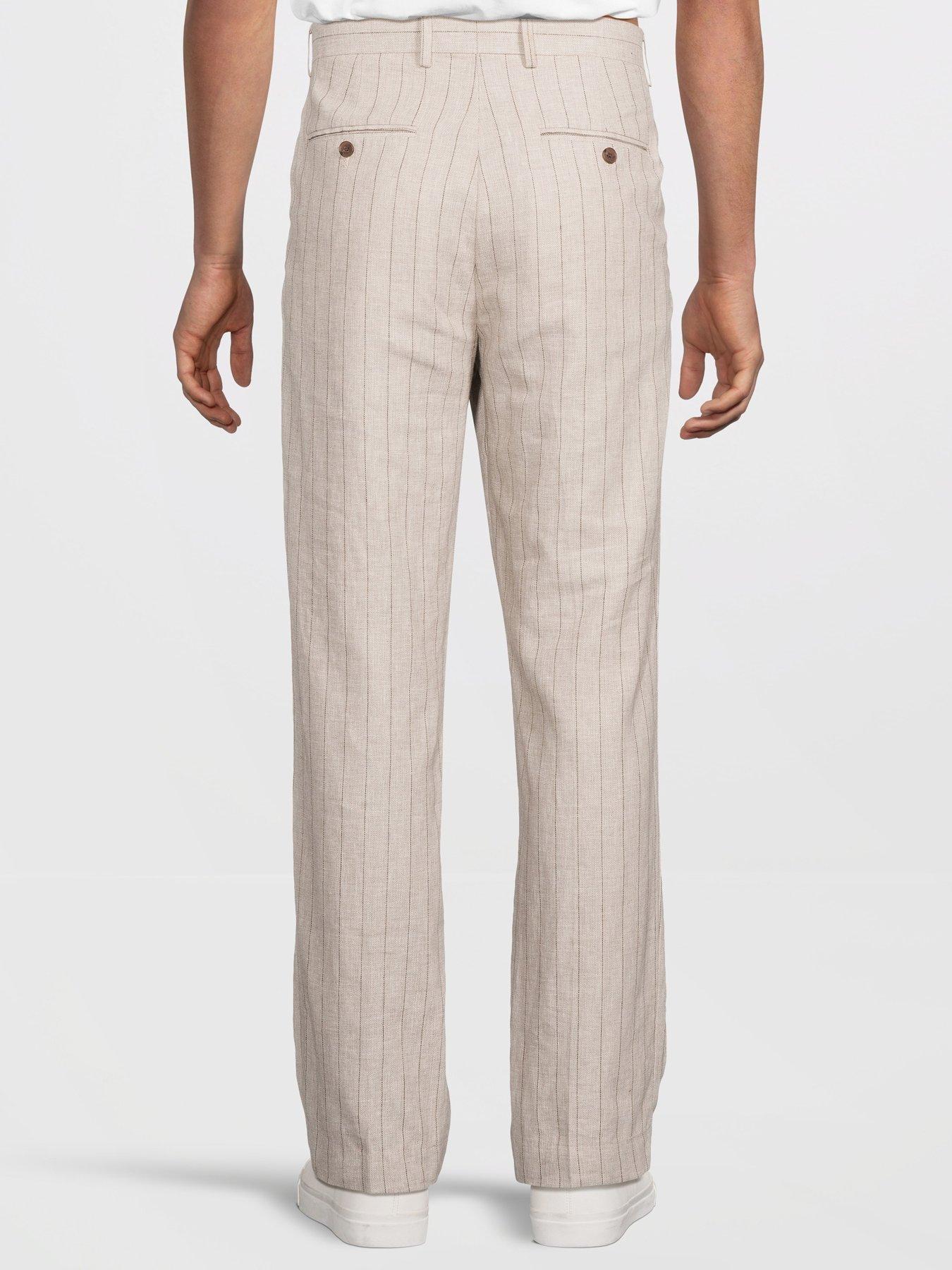 Image 2 of 6 of Selected Homme Relaxed Fit Malik Pinstriped Trousers - Beige
