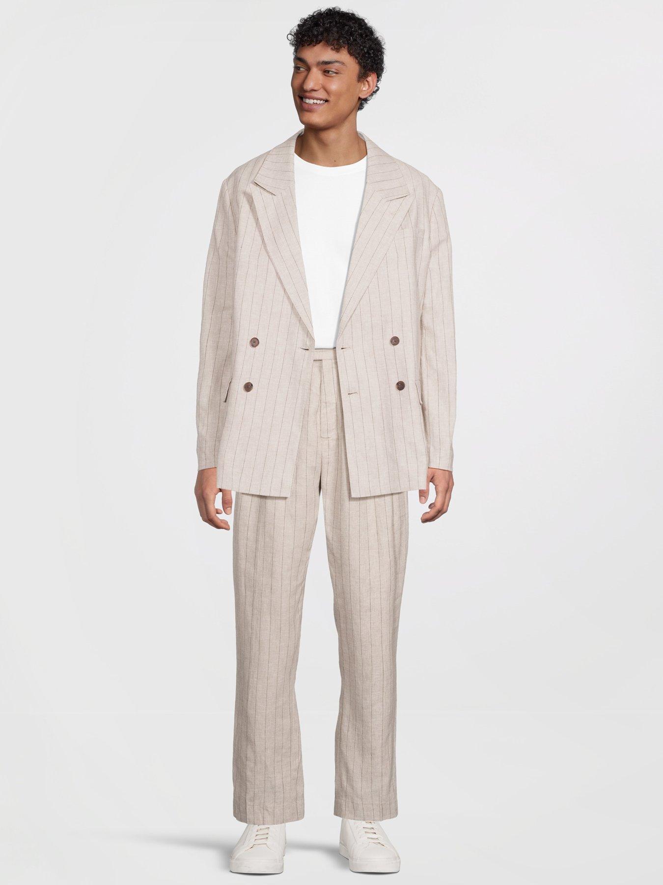 Image 3 of 6 of Selected Homme Relaxed Fit Malik Pinstriped Trousers - Beige