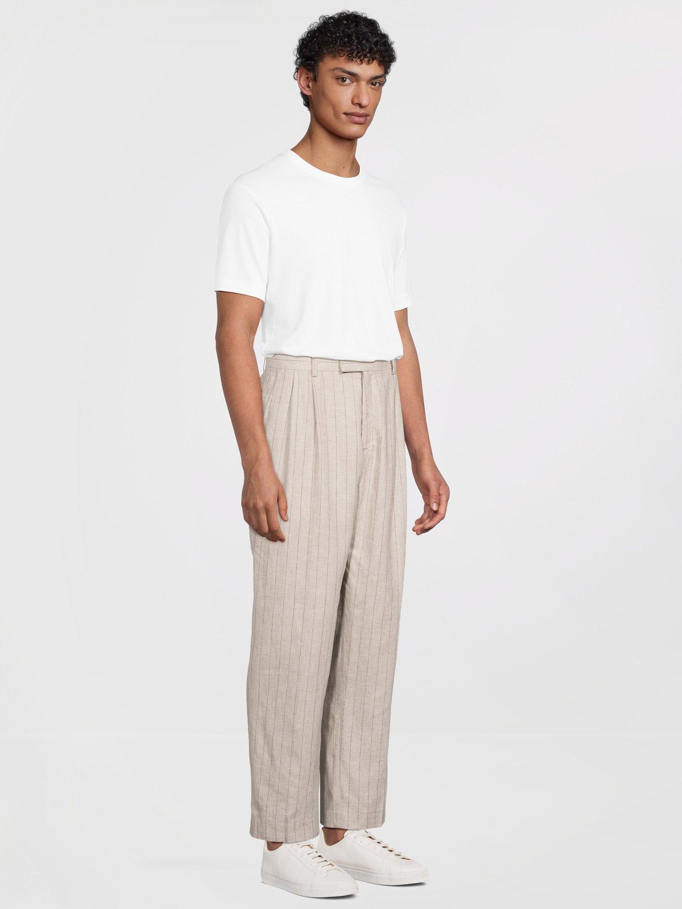 Image 4 of 6 of Selected Homme Relaxed Fit Malik Pinstriped Trousers - Beige