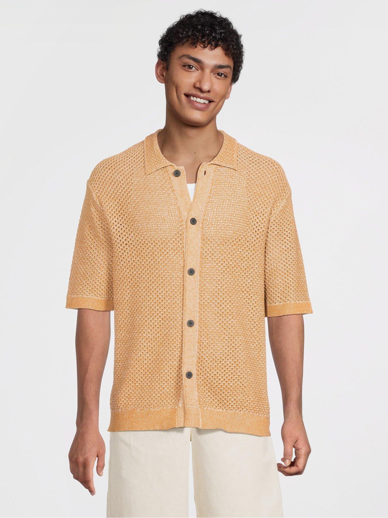 undefined Ginger Short Sleeve Relaxed Fit Knitted Polo Cardigan - Light Brown