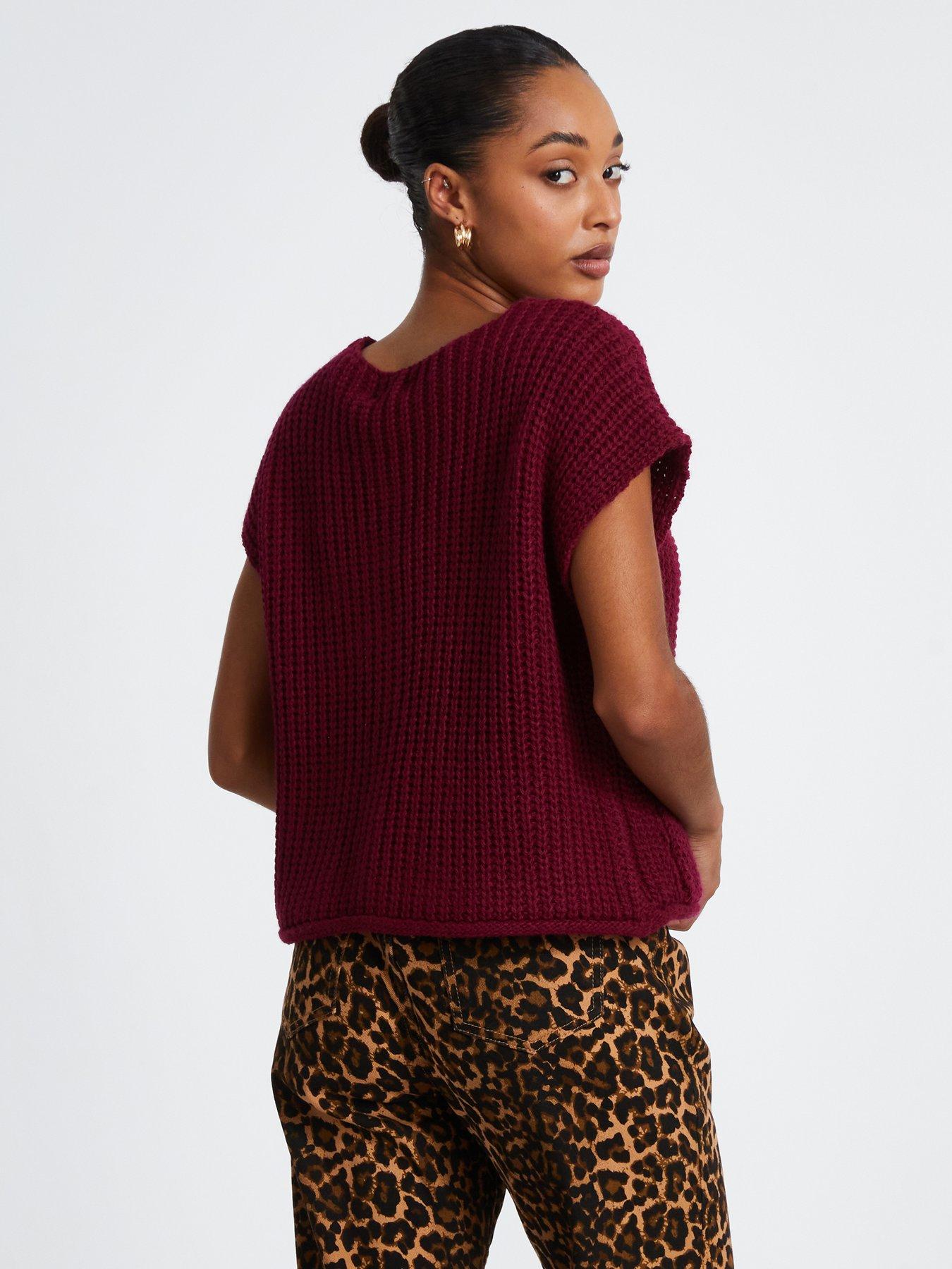 Quiz Dark Red Knit Sleeveless Cardigan | Littlewoods