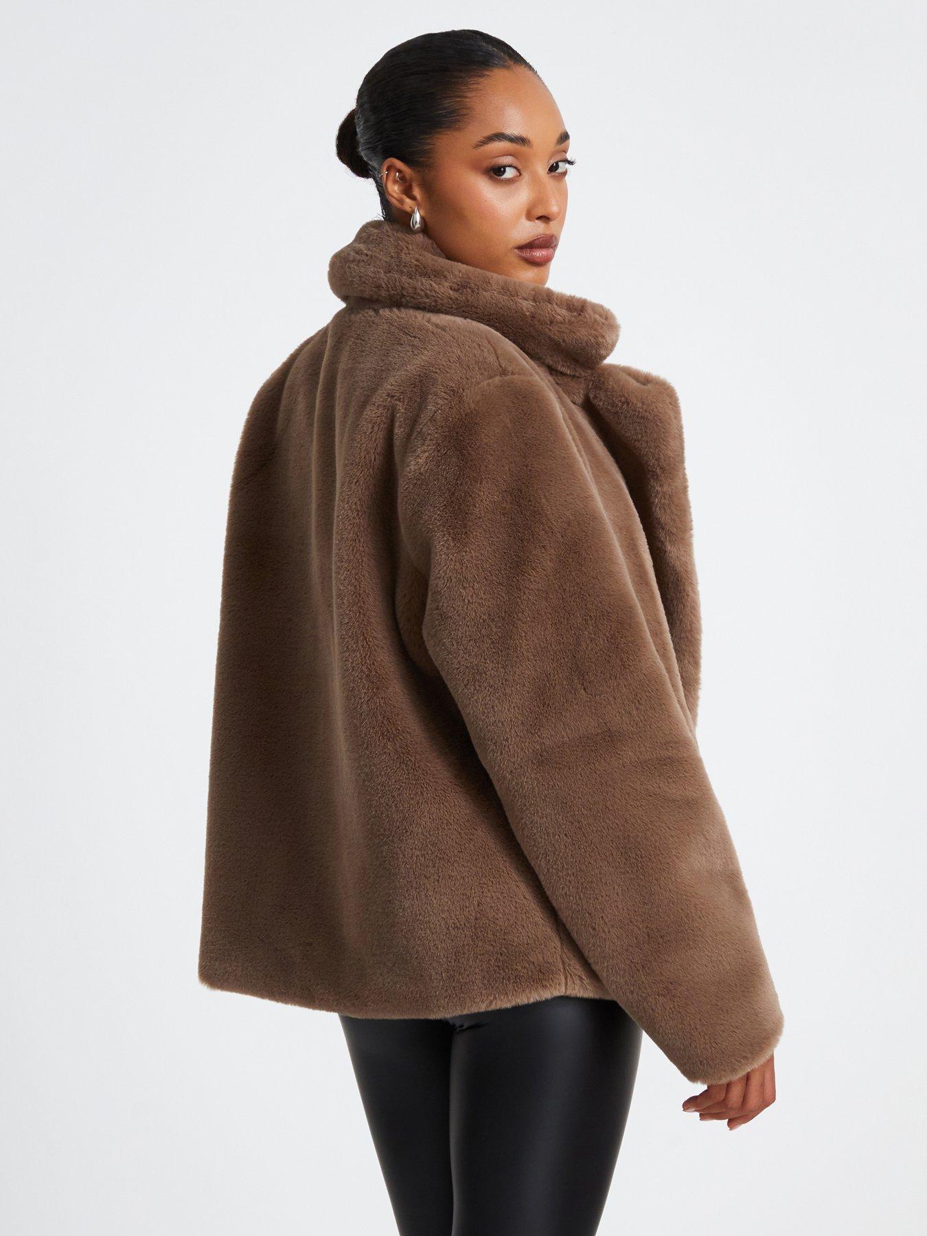 Quiz Brown Faux Fur Jacket littlewoods