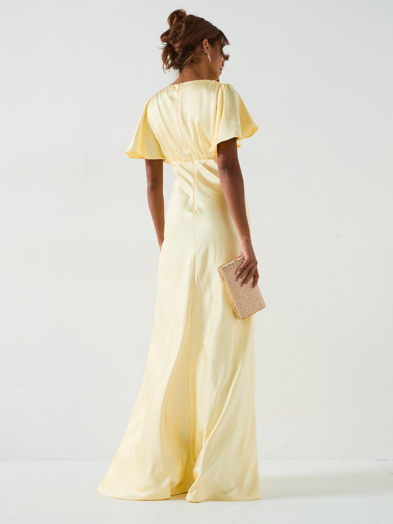 image of six-stories-satin-flutter-sleeve-bias-cut-bridesmaid-dress-lemon