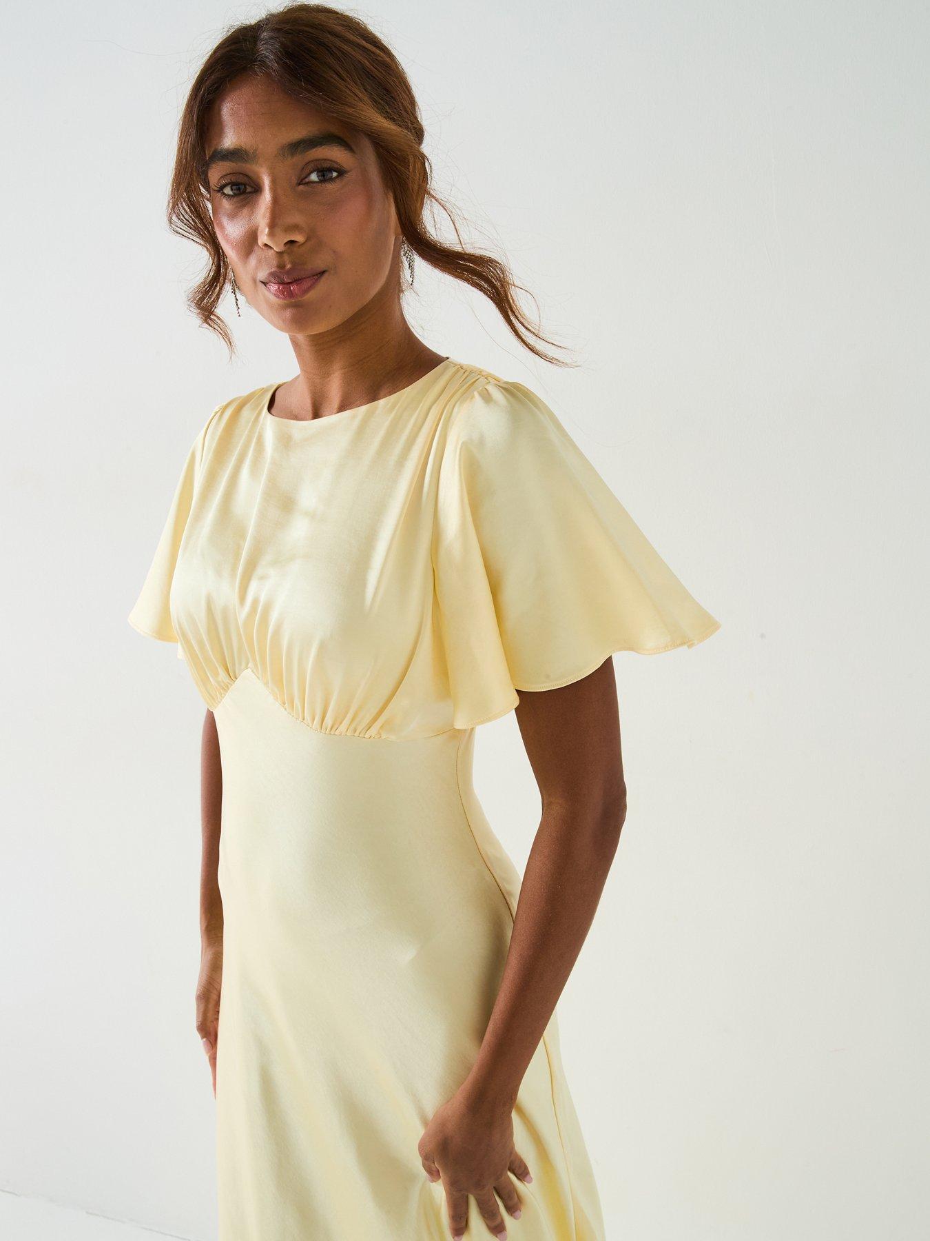  image of six-stories-satin-flutter-sleeve-bias-cut-bridesmaid-dress-lemon