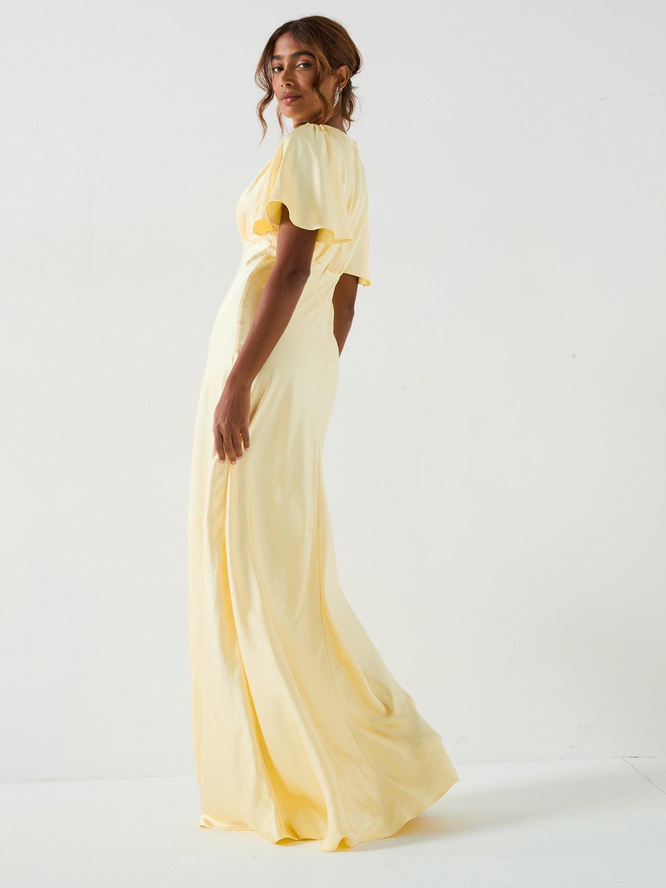  image of six-stories-satin-flutter-sleeve-bias-cut-bridesmaid-dress-lemon