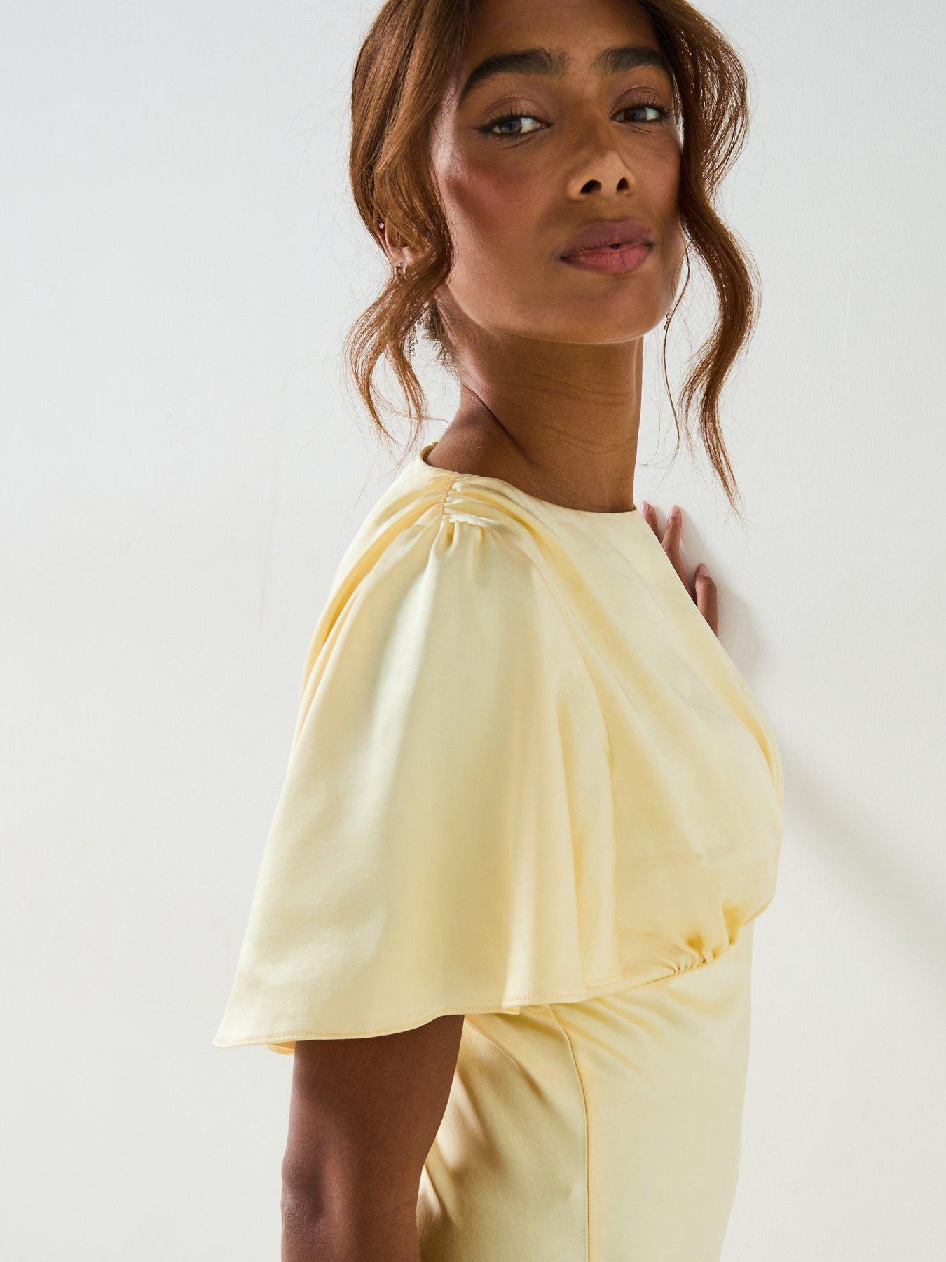  image of six-stories-satin-flutter-sleeve-bias-cut-bridesmaid-dress-lemon