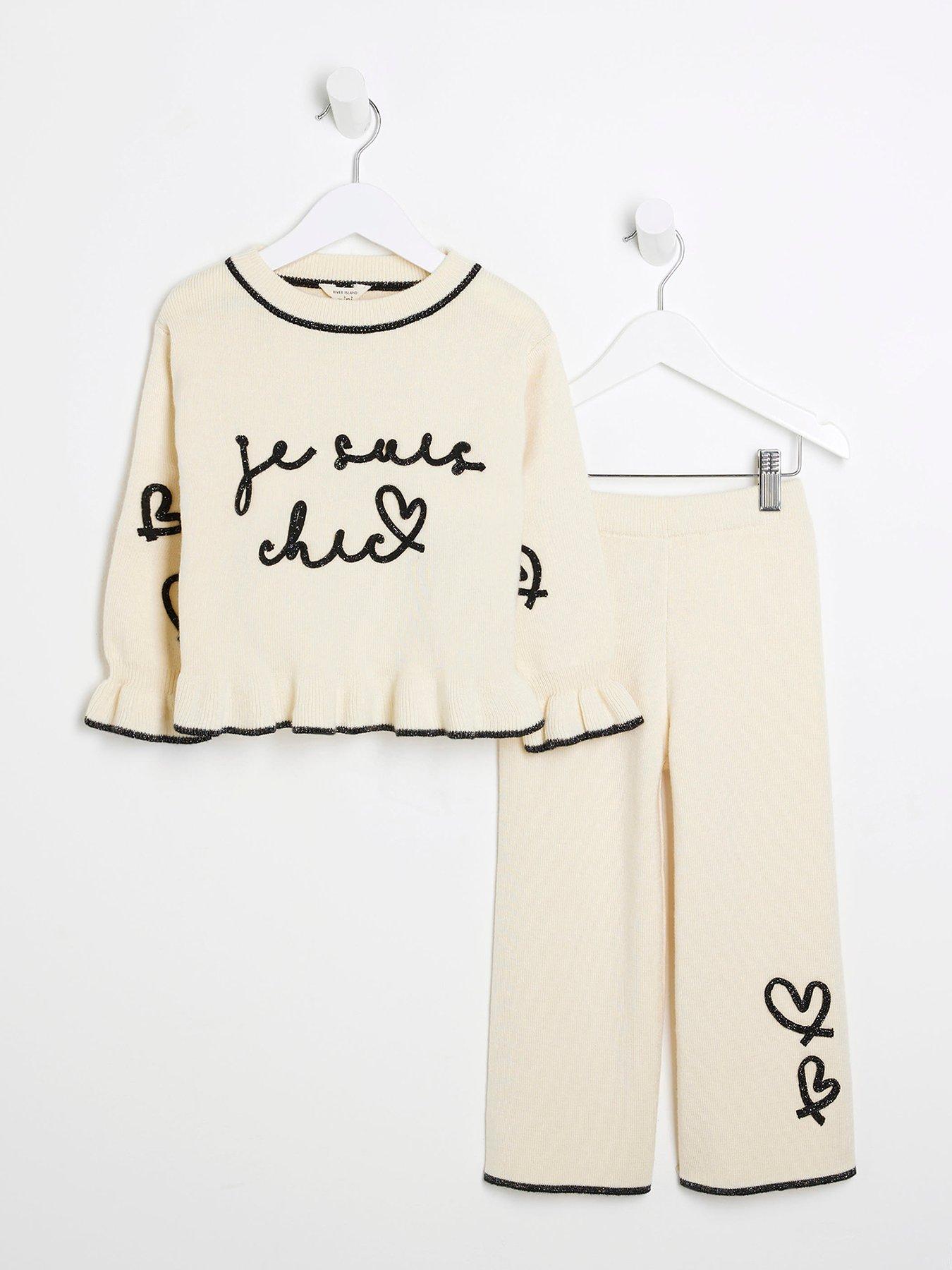  image of river-island-mini-mini-girls-wide-leg-trouser-set-cream