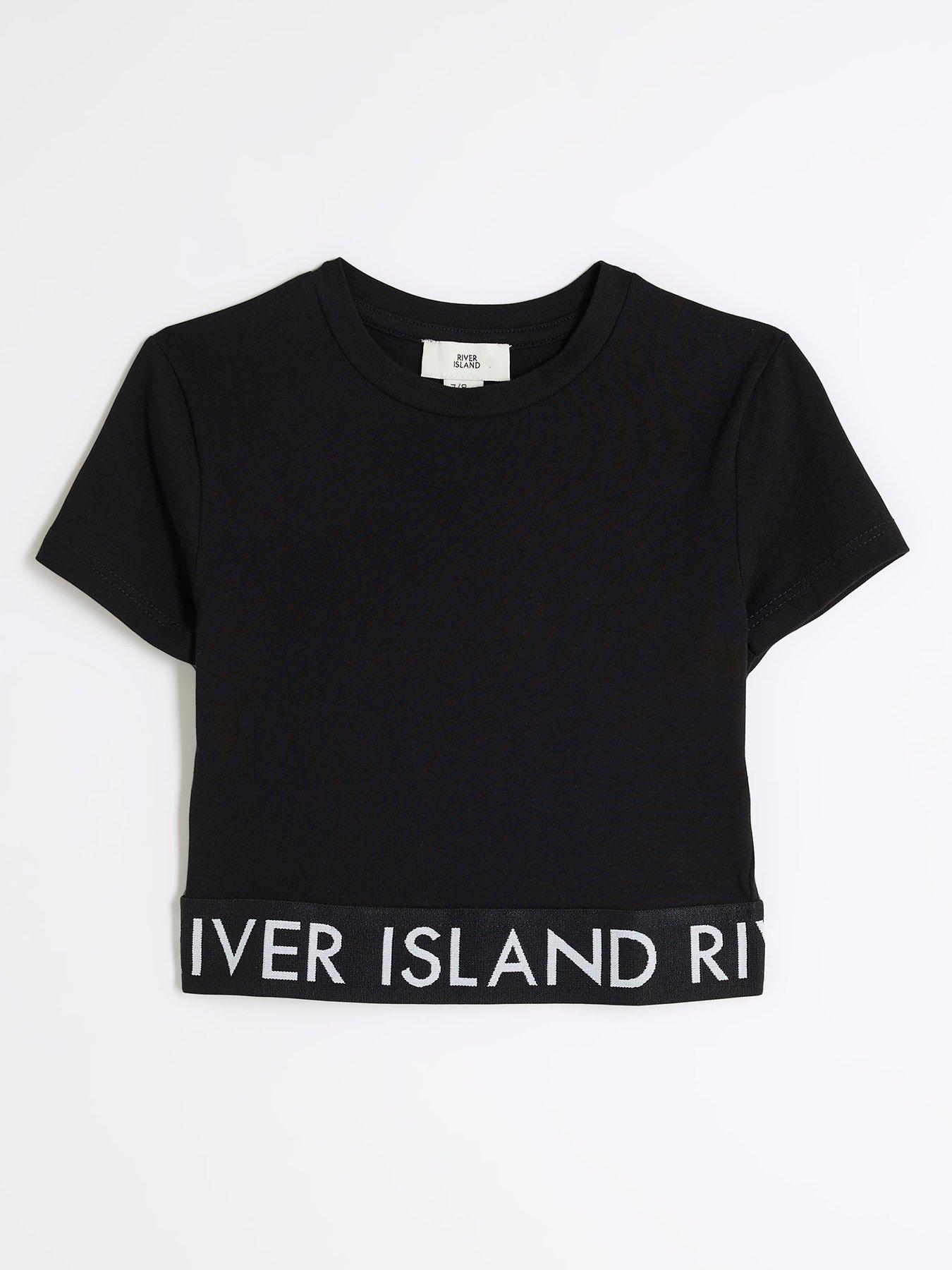  image of river-island-girls-ri-logo-short-sleeve-t-shirt-black