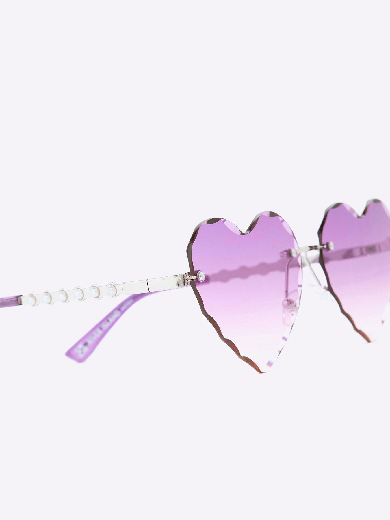  image of river-island-girls-rimless-heart-sunglasses-purple