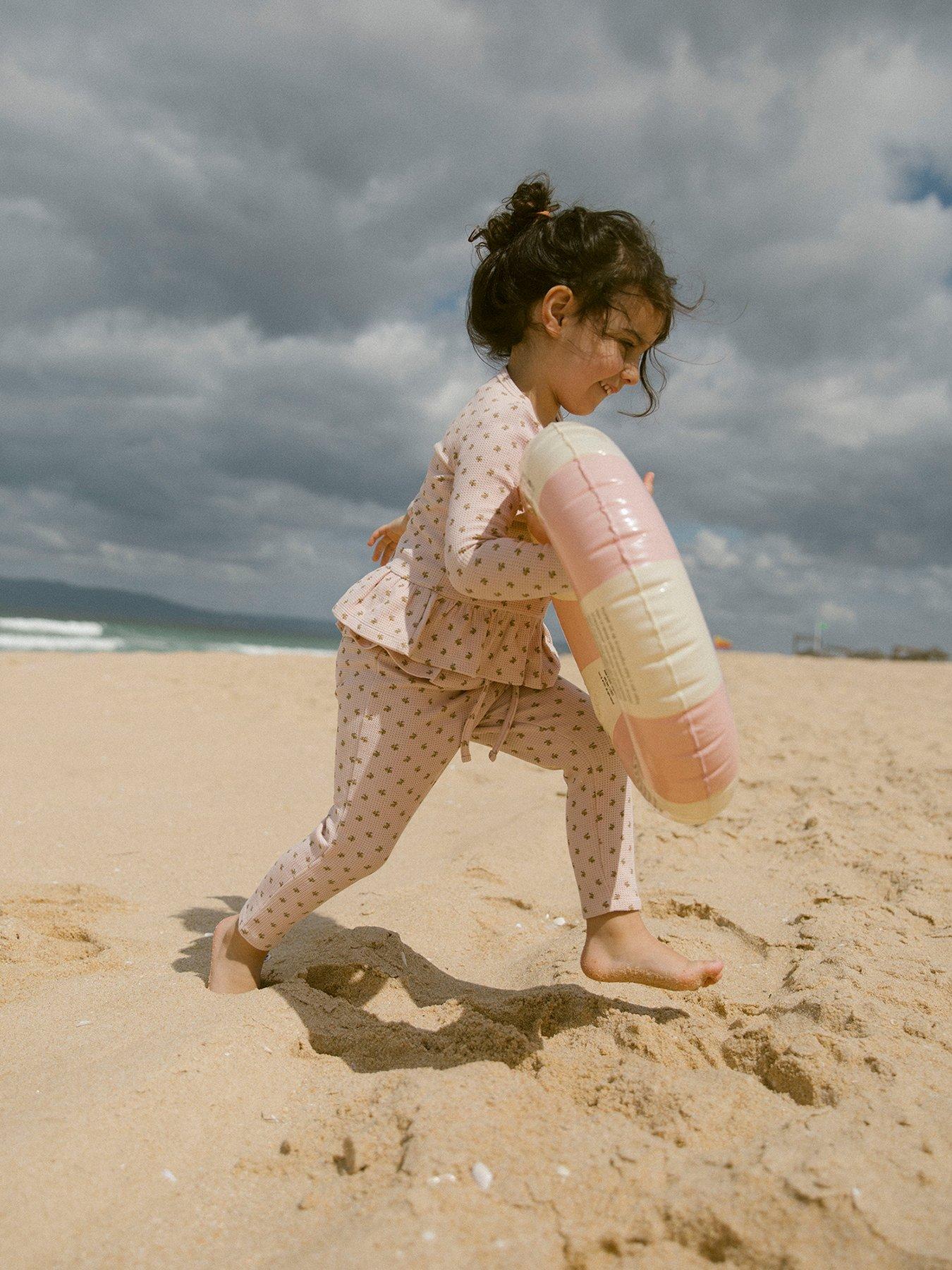  image of lil-atelier-mini-girls-frill-waist-printed-trousers-peach-whip