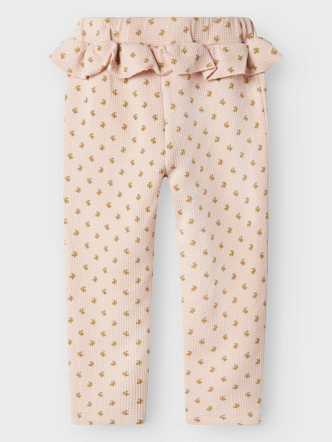  image of lil-atelier-mini-girls-frill-waist-printed-trousers-peach-whip