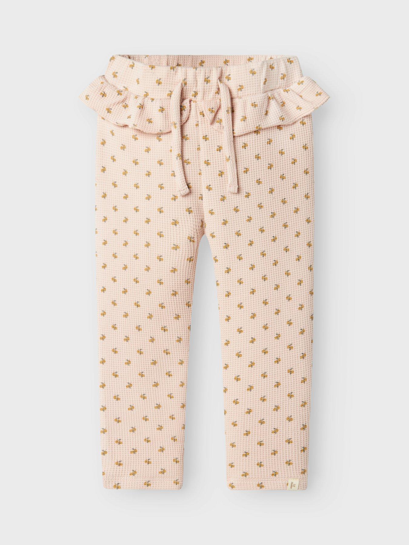  image of lil-atelier-mini-girls-frill-waist-printed-trousers-peach-whip
