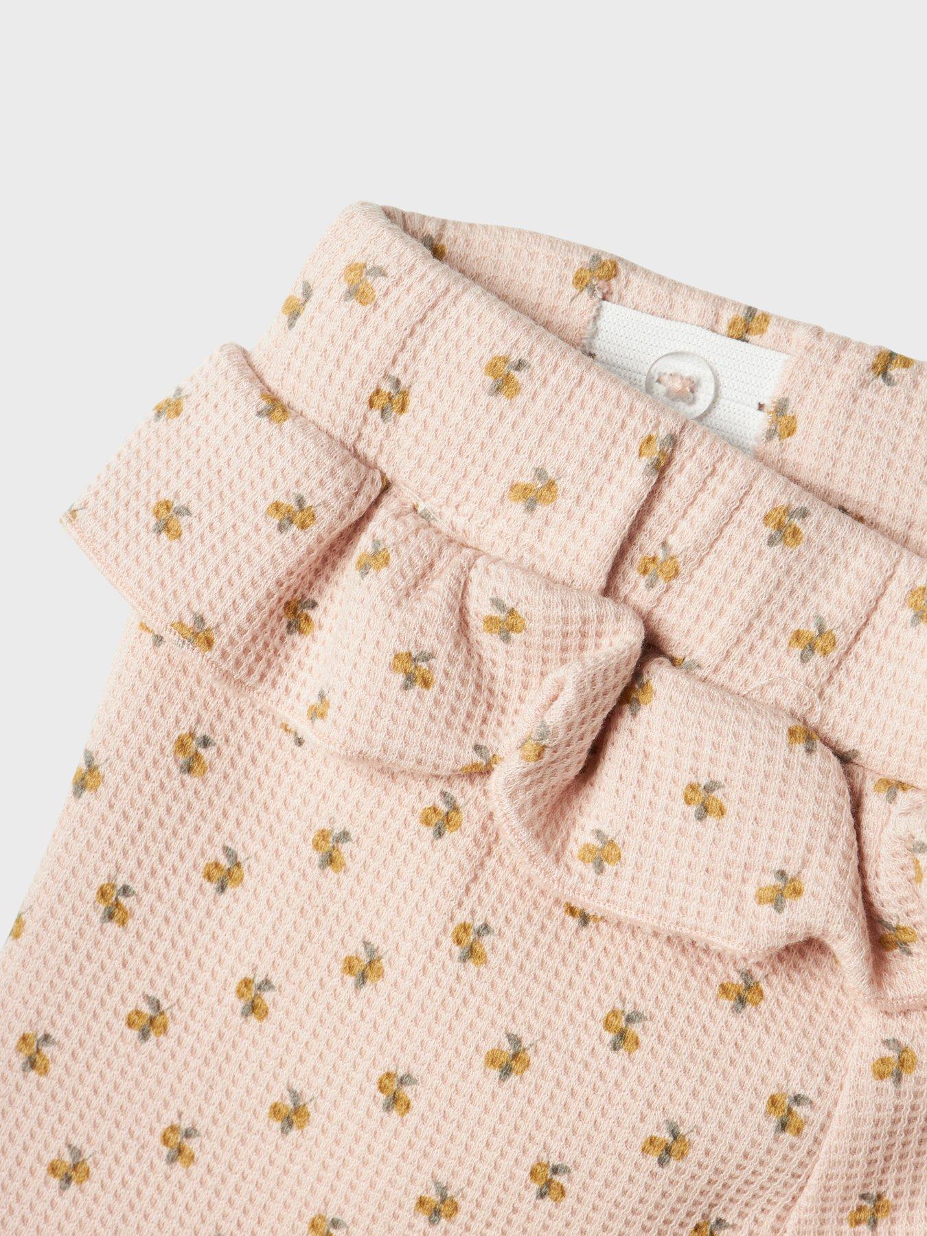  image of lil-atelier-mini-girls-frill-waist-printed-trousers-peach-whip