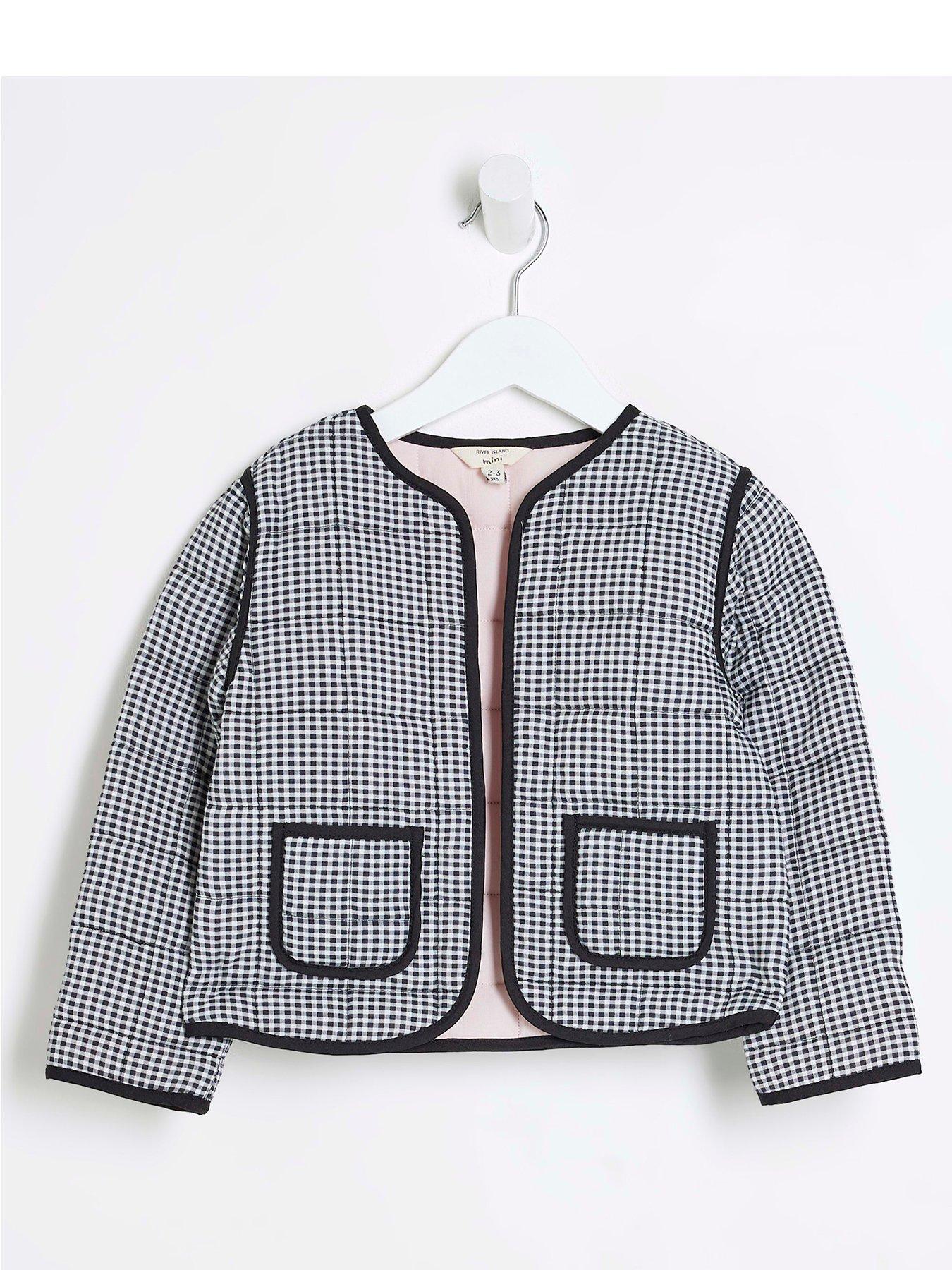 image of river-island-mini-mini-girls-gingham-quilted-jacket-black
