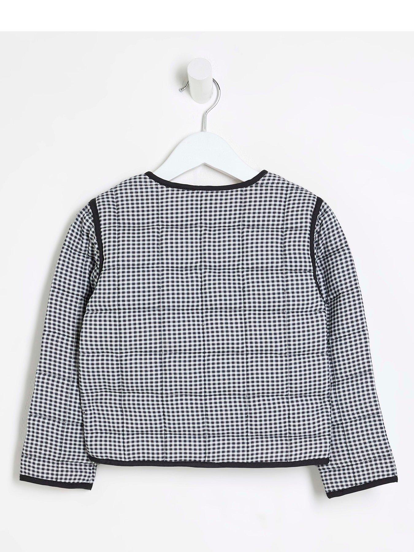  image of river-island-mini-mini-girls-gingham-quilted-jacket-black