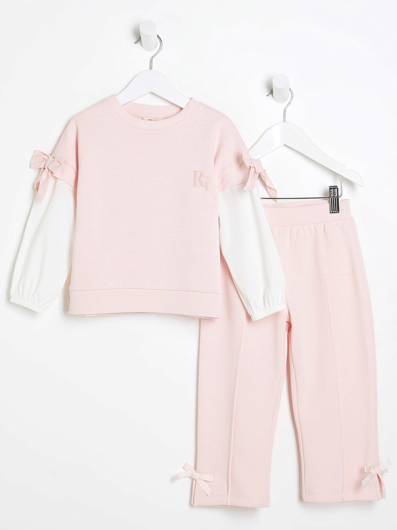  image of river-island-mini-mini-girls-long-sleeve-sweatshirt-set-pink