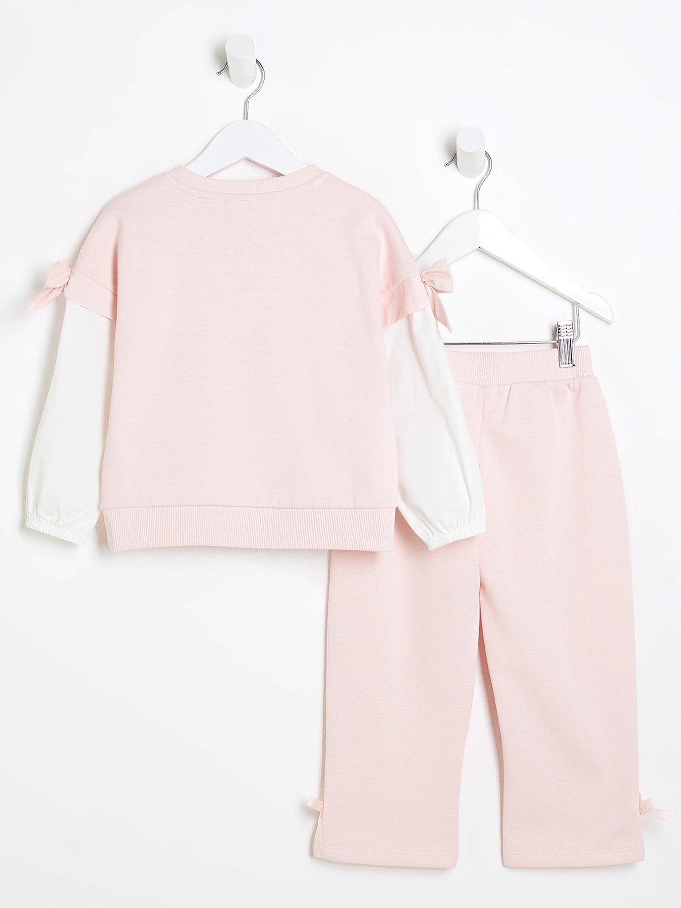  image of river-island-mini-mini-girls-long-sleeve-sweatshirt-set-pink