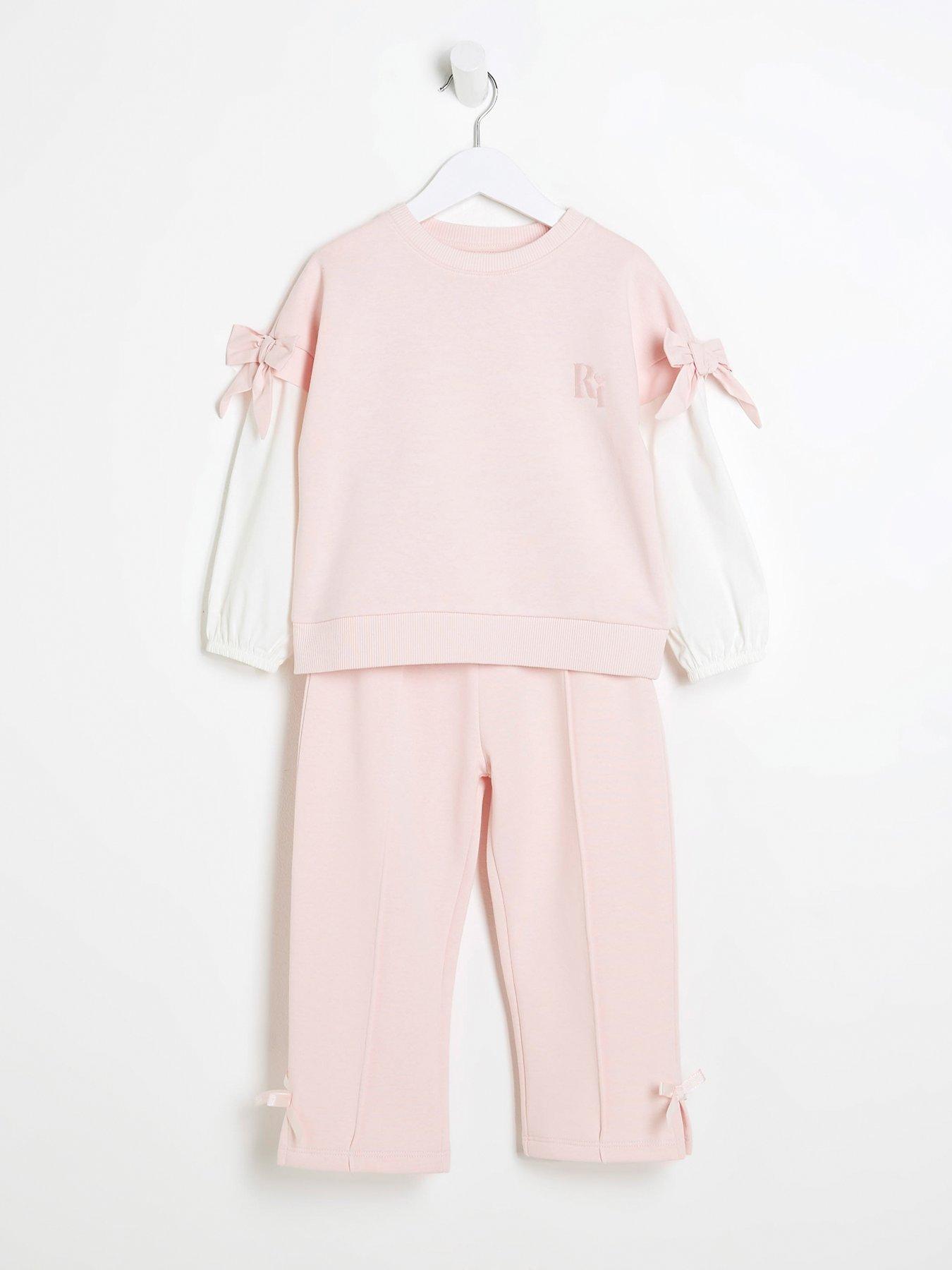  image of river-island-mini-mini-girls-long-sleeve-sweatshirt-set-pink