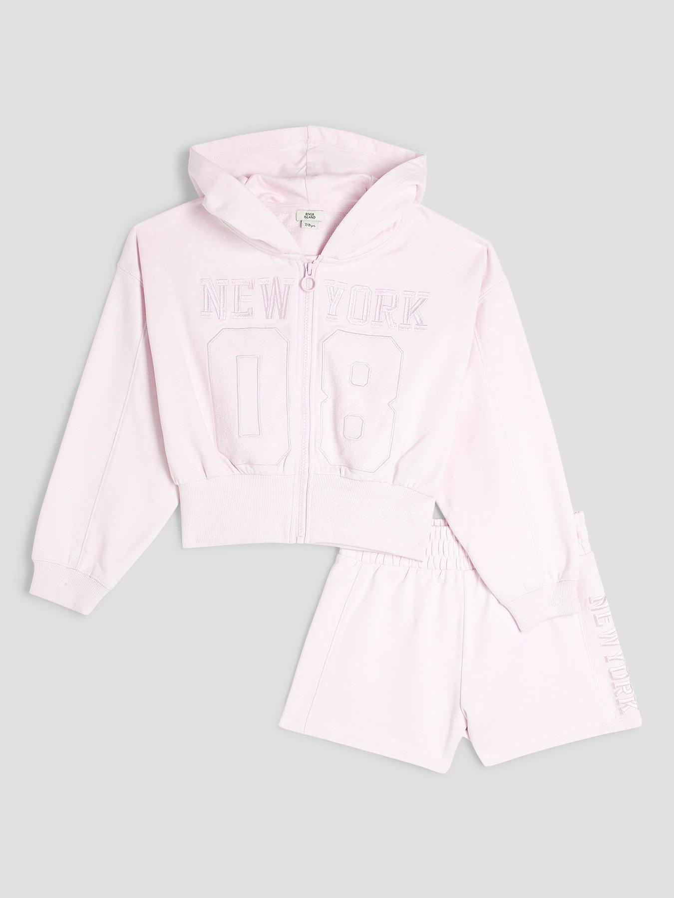  image of river-island-girls-zipped-hoodie-and-shorts-set-light-pink
