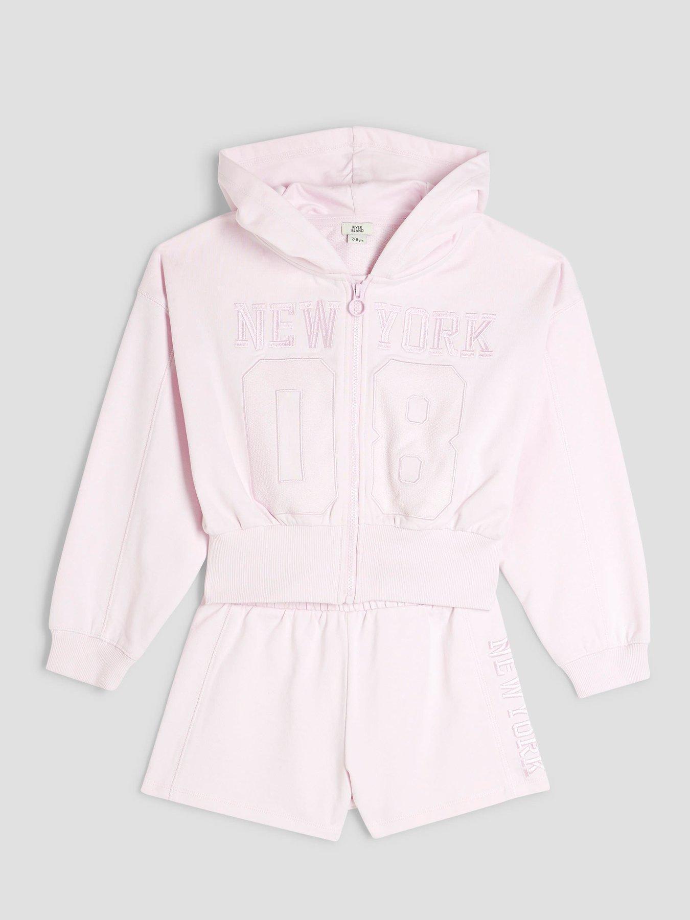  image of river-island-girls-zipped-hoodie-and-shorts-set-light-pink