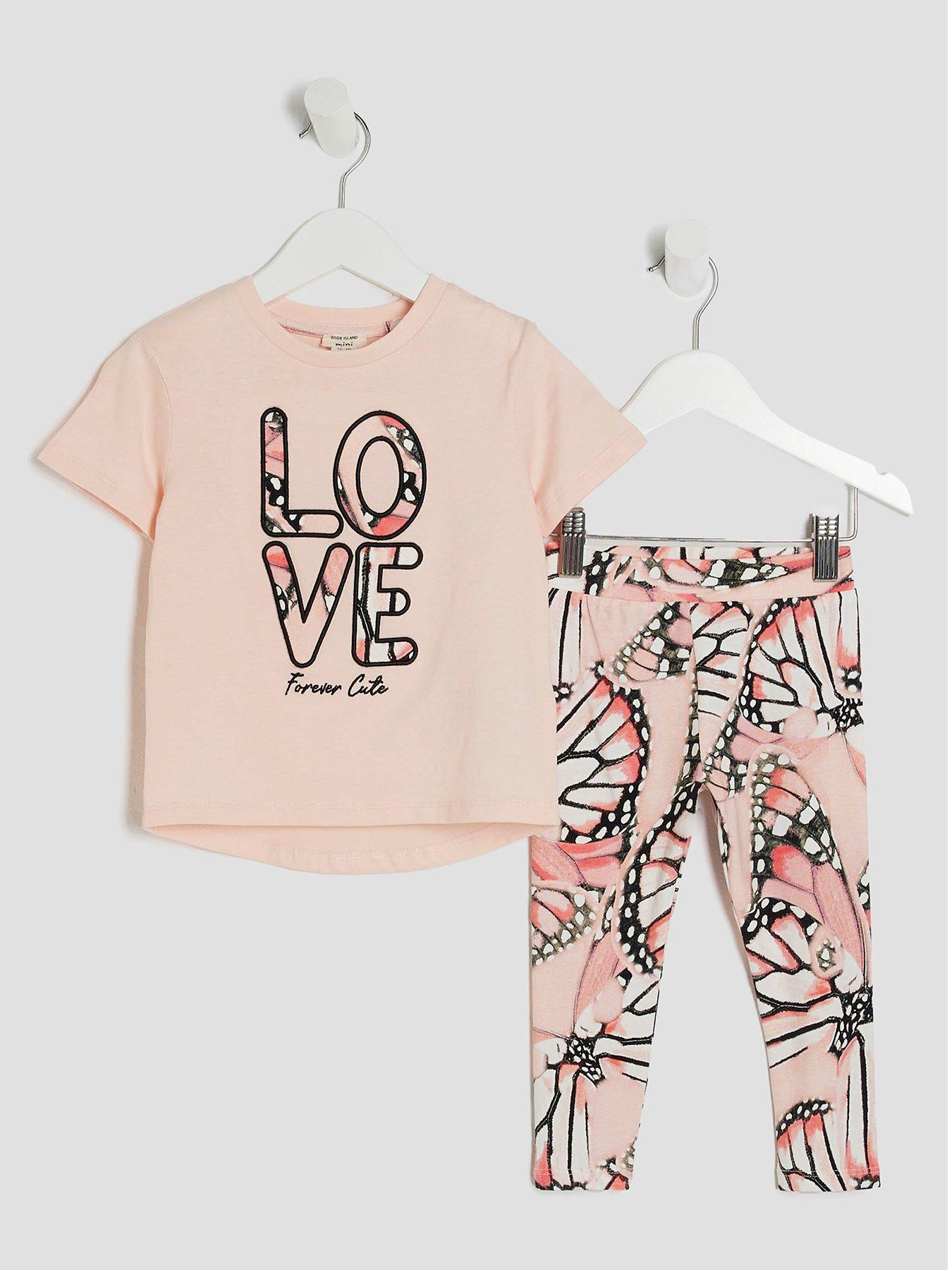  image of river-island-mini-girls-butterfly-top-amp-leggings-set-light-pink